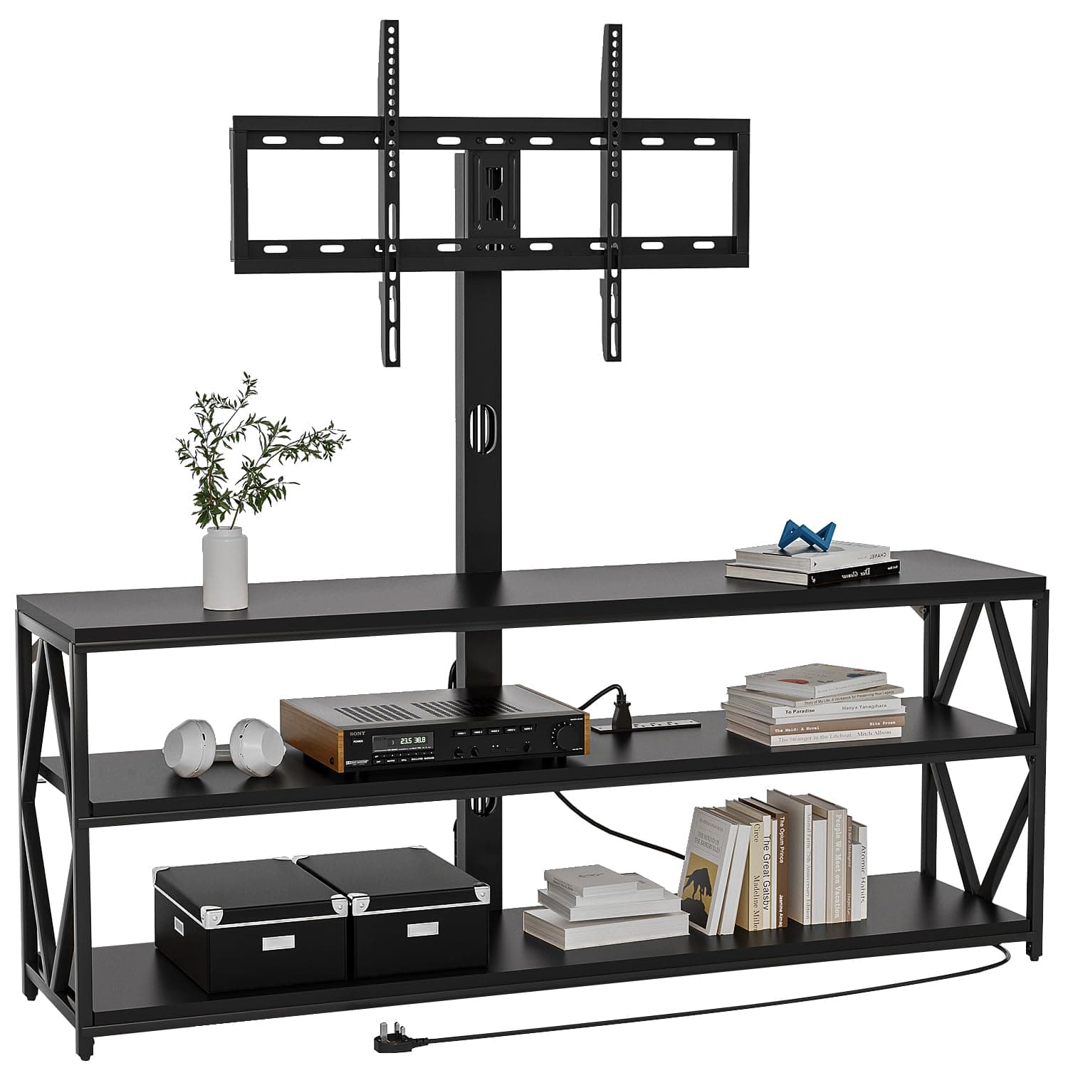 YESHOMY Adjustable Swivel TV Stand with Storage for Up to 75" TVs, Black