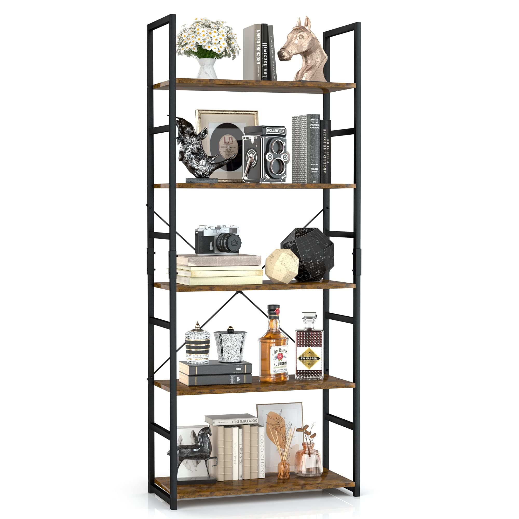 Vintage OTK 5 Tier Bookshelf for Living Room, Bedroom, and Home Office