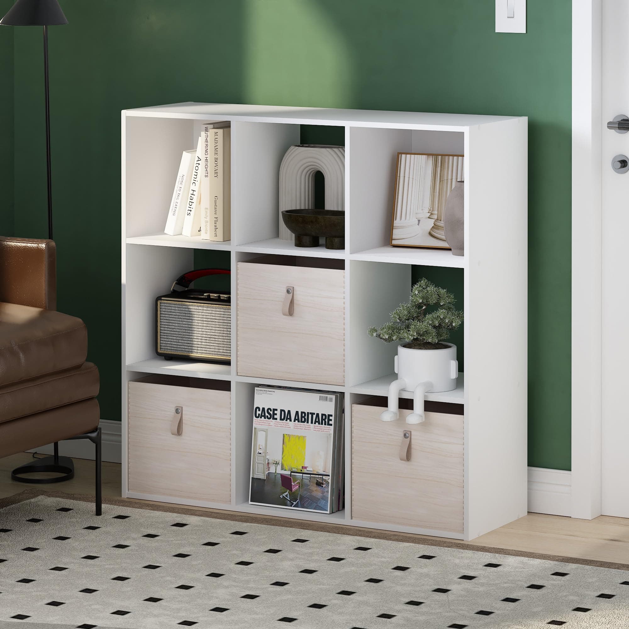 Furinno 9-Cube White Storage Cabinet and Bookcase