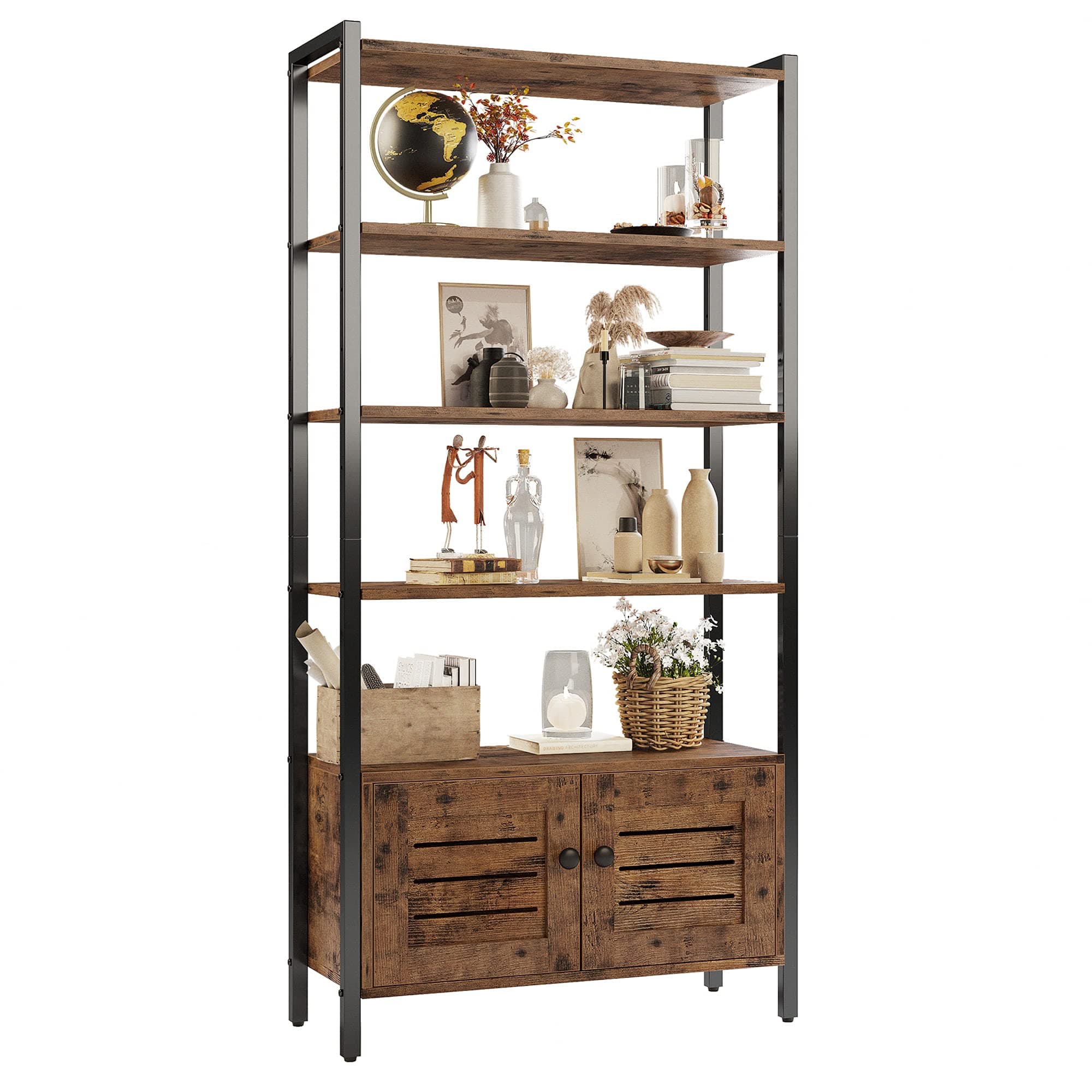 IRONCK 27.6" Vintage Brown Standing Bookshelf with Doors