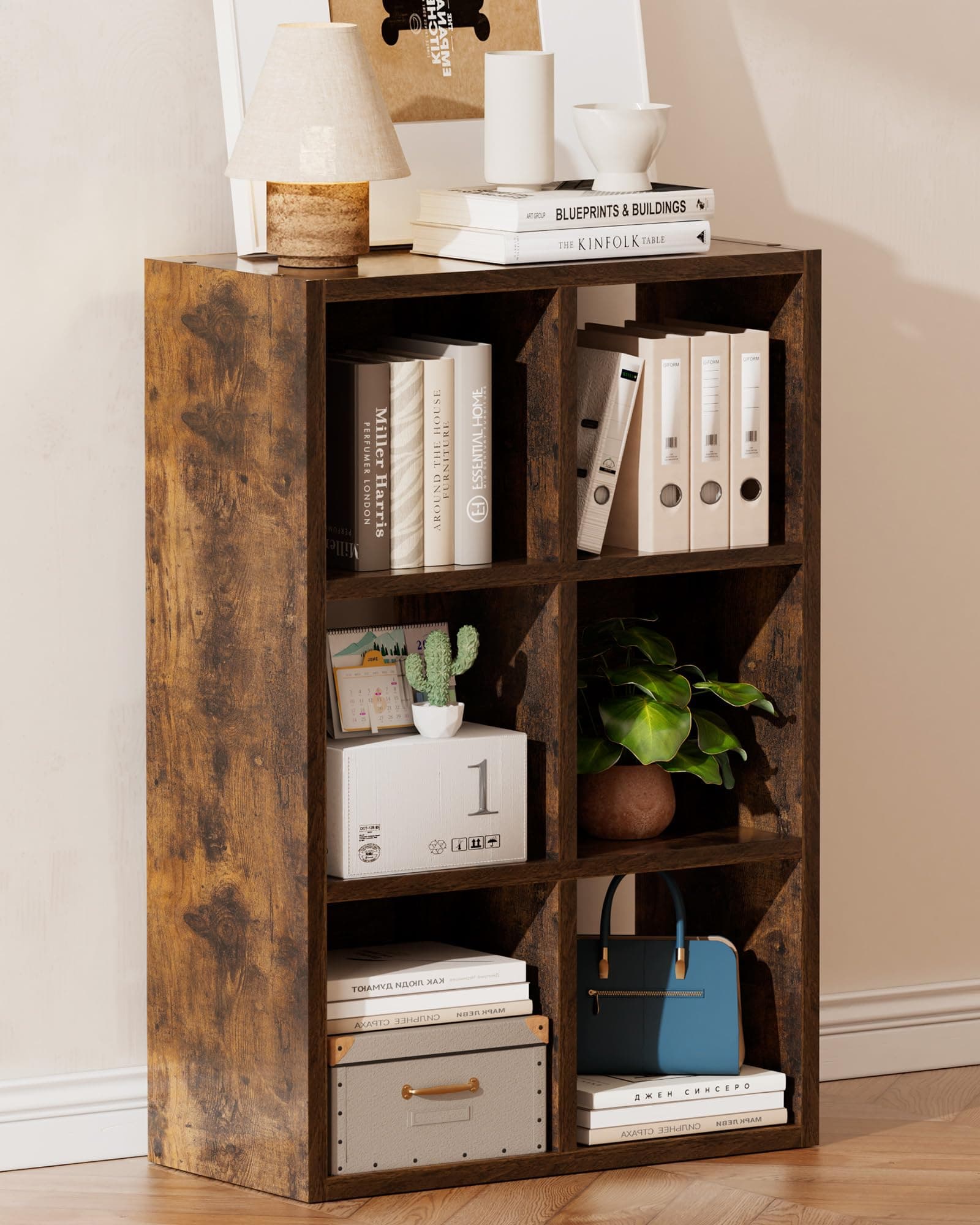 GTPLAYER 6-Cube Storage Organizer Shelf for Closet and Bedroom - Rustic Brown
| Stackable 2x3 Design 11" Bin Storage Organizer - Partial Back Panels, Rustic Brown
| Vertical or Horizontal Use 11" Bin Storage Organizer - GTPLAYER 6-Cube Shelf, Rustic
