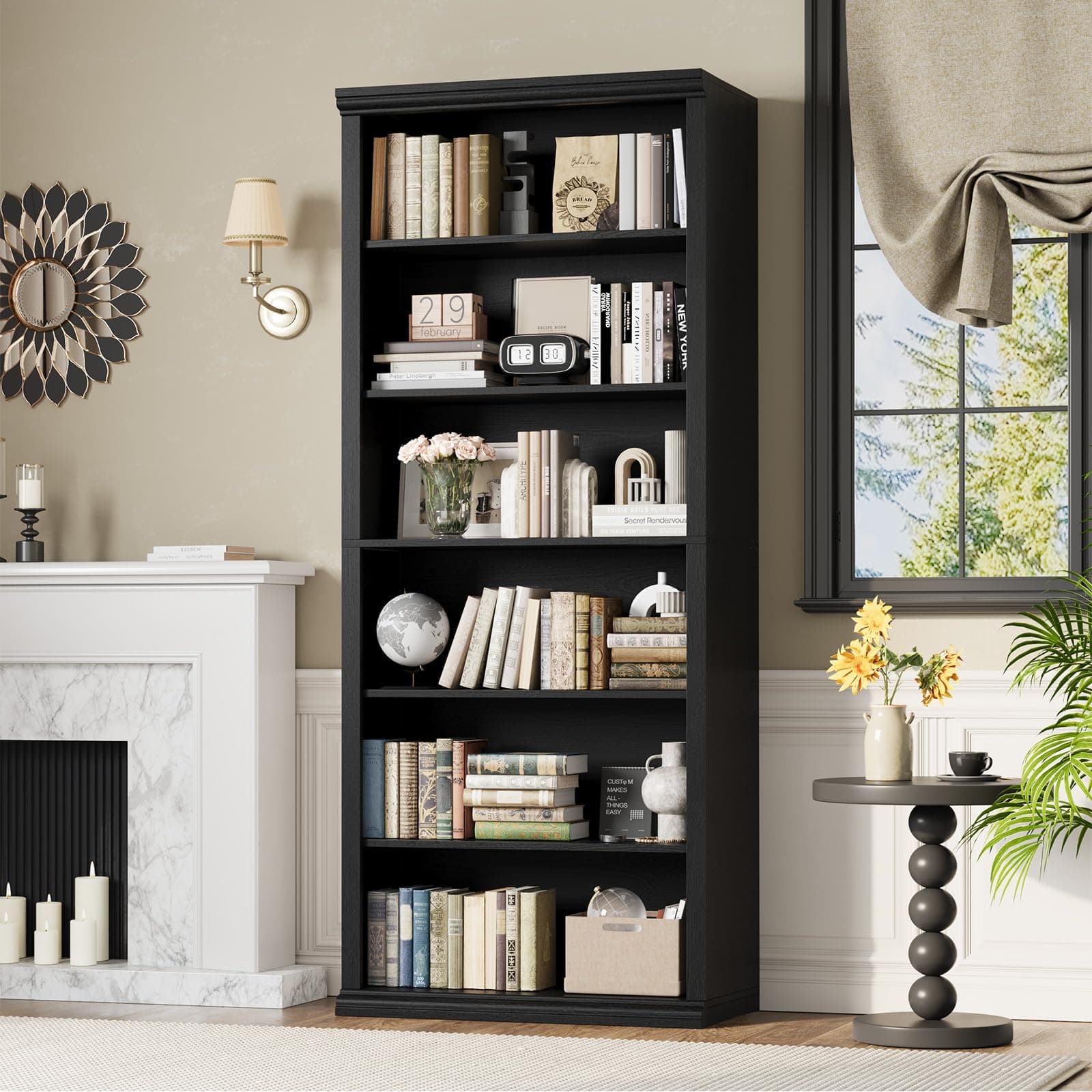 Elegant 28" Tall Bookshelf, 6 Tiers Spacious Storage, Home Office & Living Room Organizer
