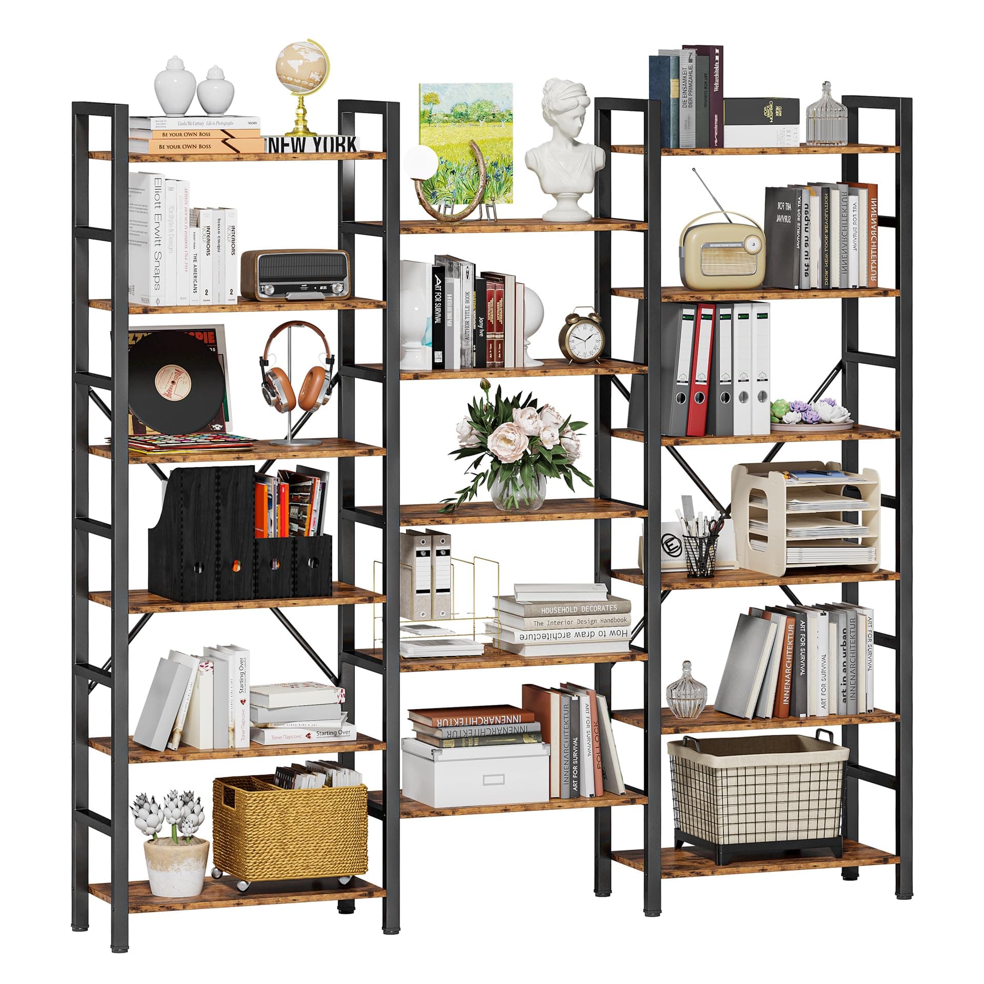 IRONCK 6-Tier Industrial Style Bookshelf for Living Room and Office