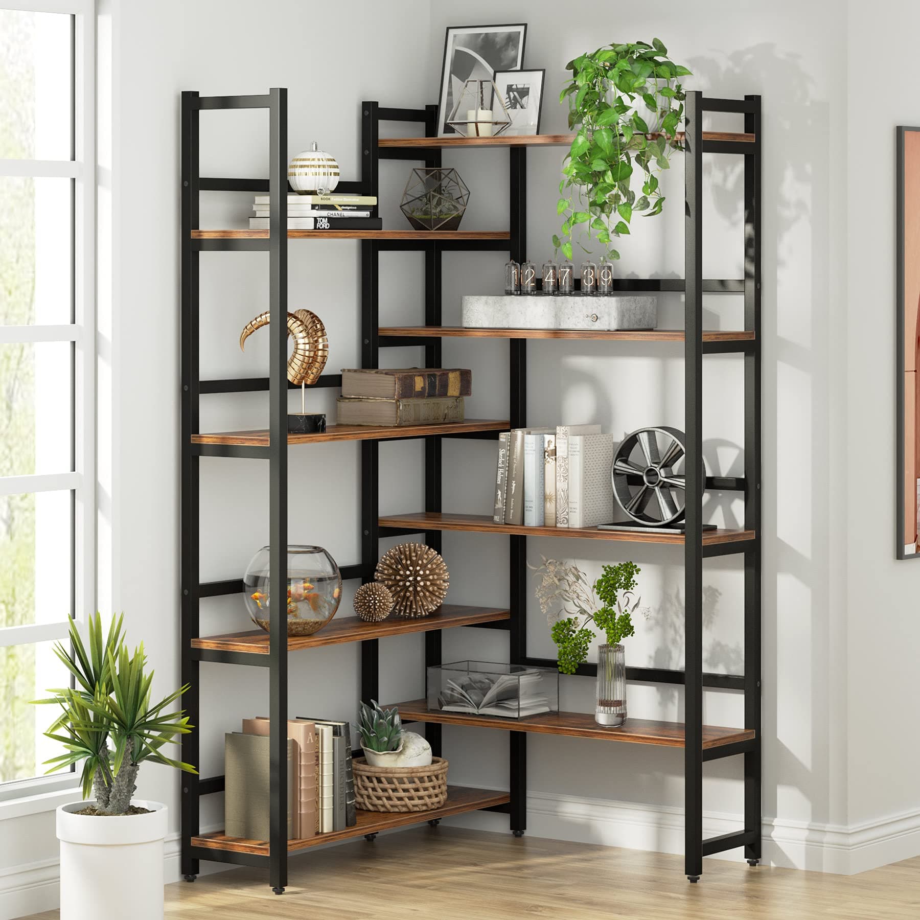 Tribesigns 8-Tier Metal Industrial Corner Bookshelf for Home Office Storage