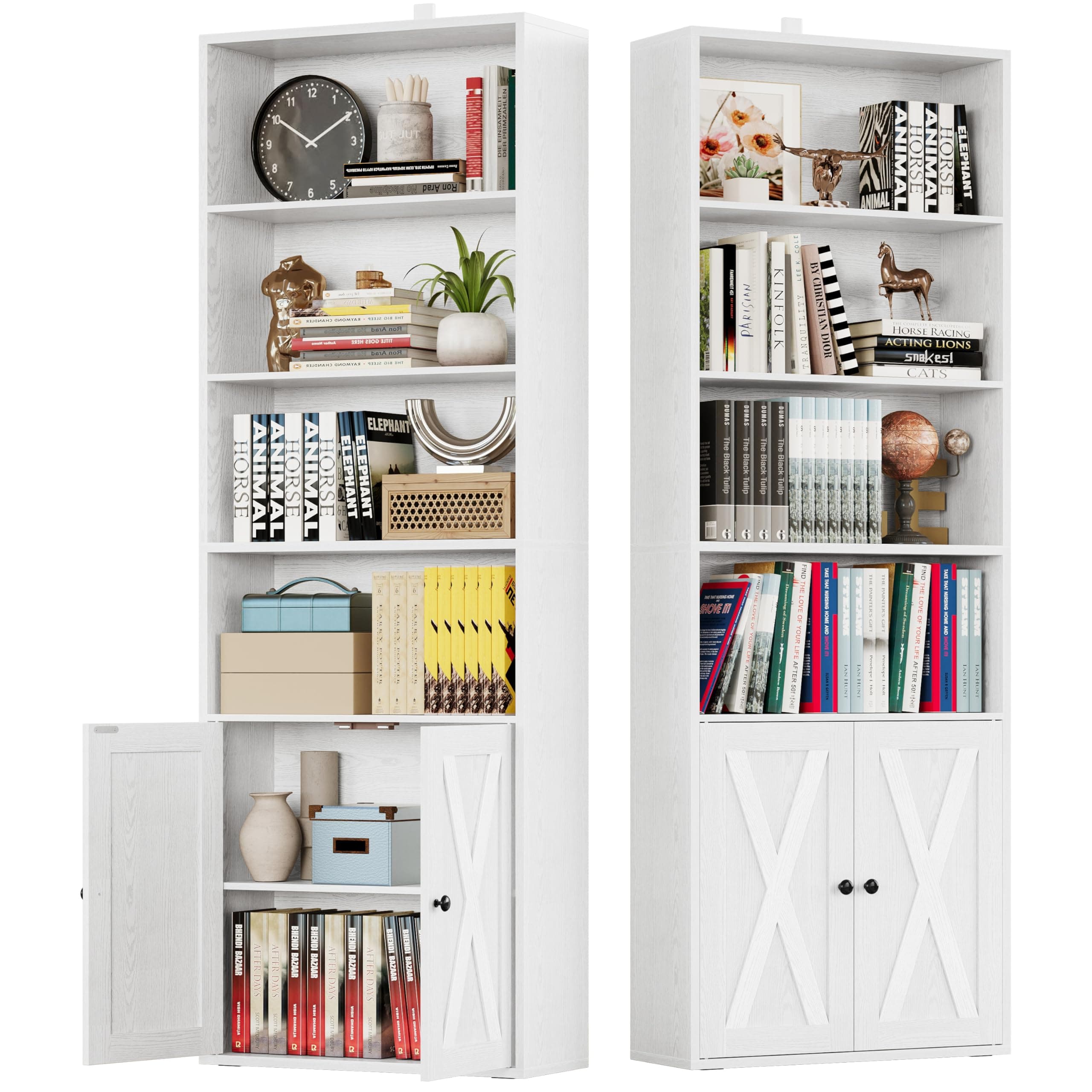 Industrial Bookshelves Set of 2 with Doors and 6 Shelves for Home Office and Living Room