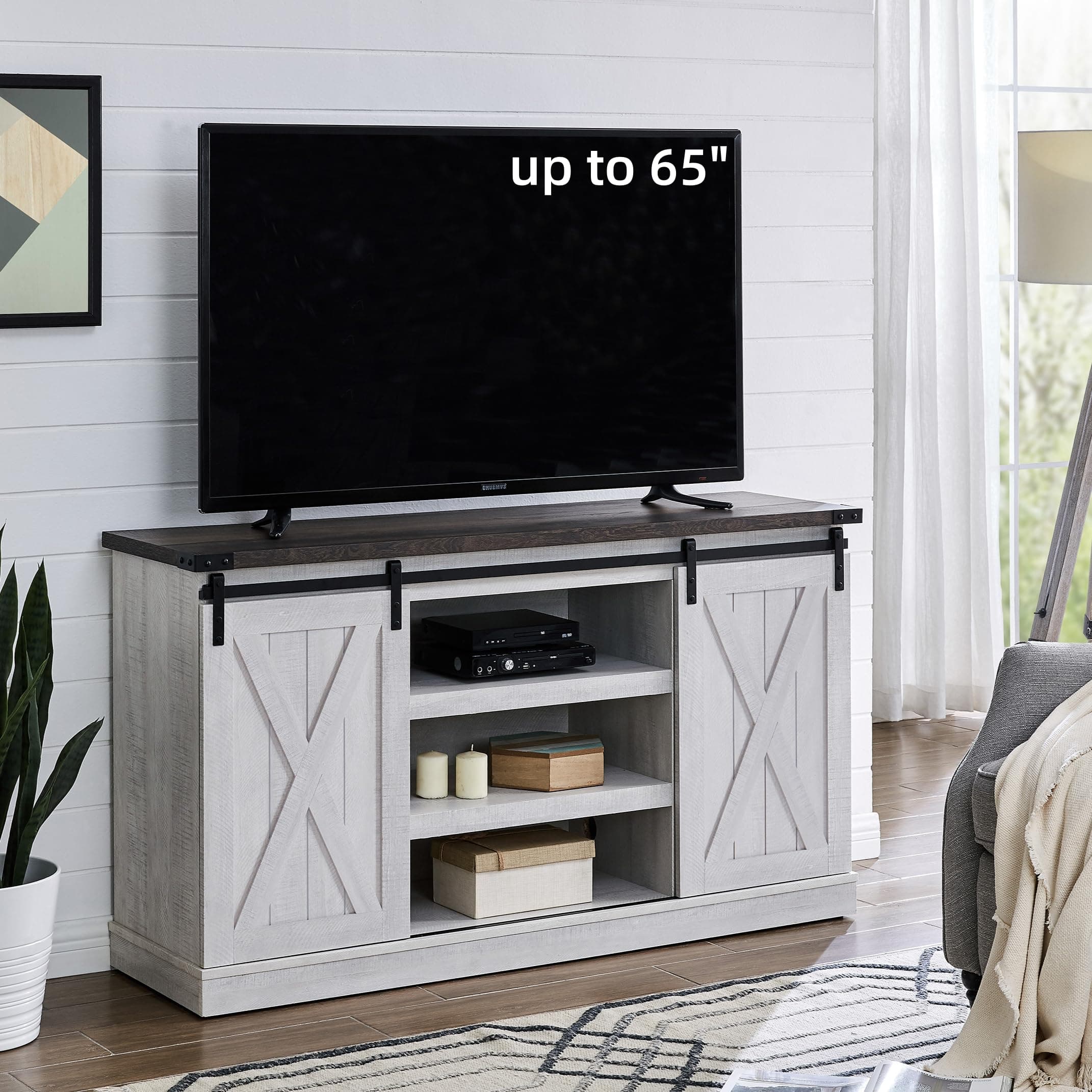 Rustic Farmhouse TV Stand for 65 Inch TV with Sliding Barn Door