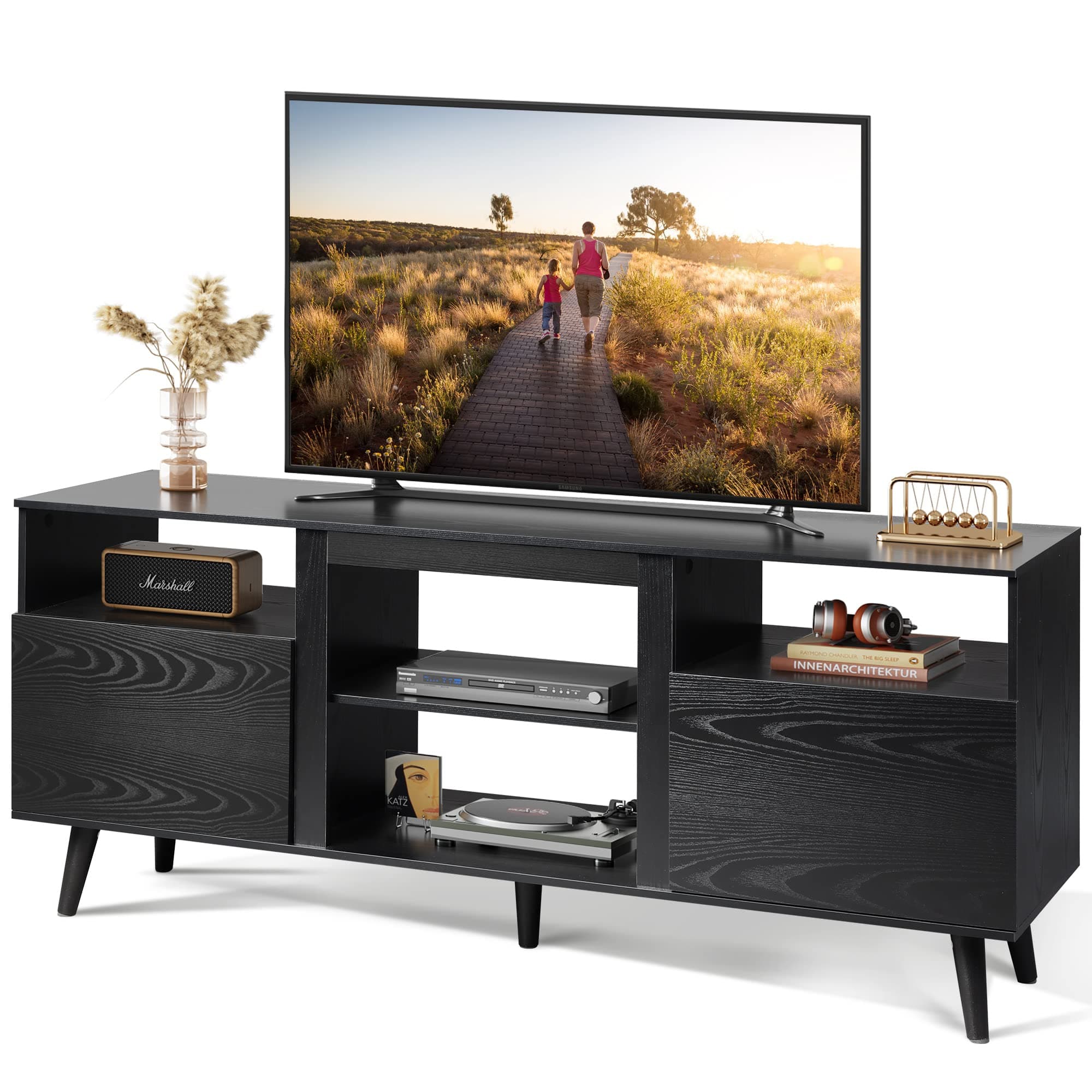 Black WLIVE 65 Inch TV Stand & 58 Inch Entertainment Center with Storage
