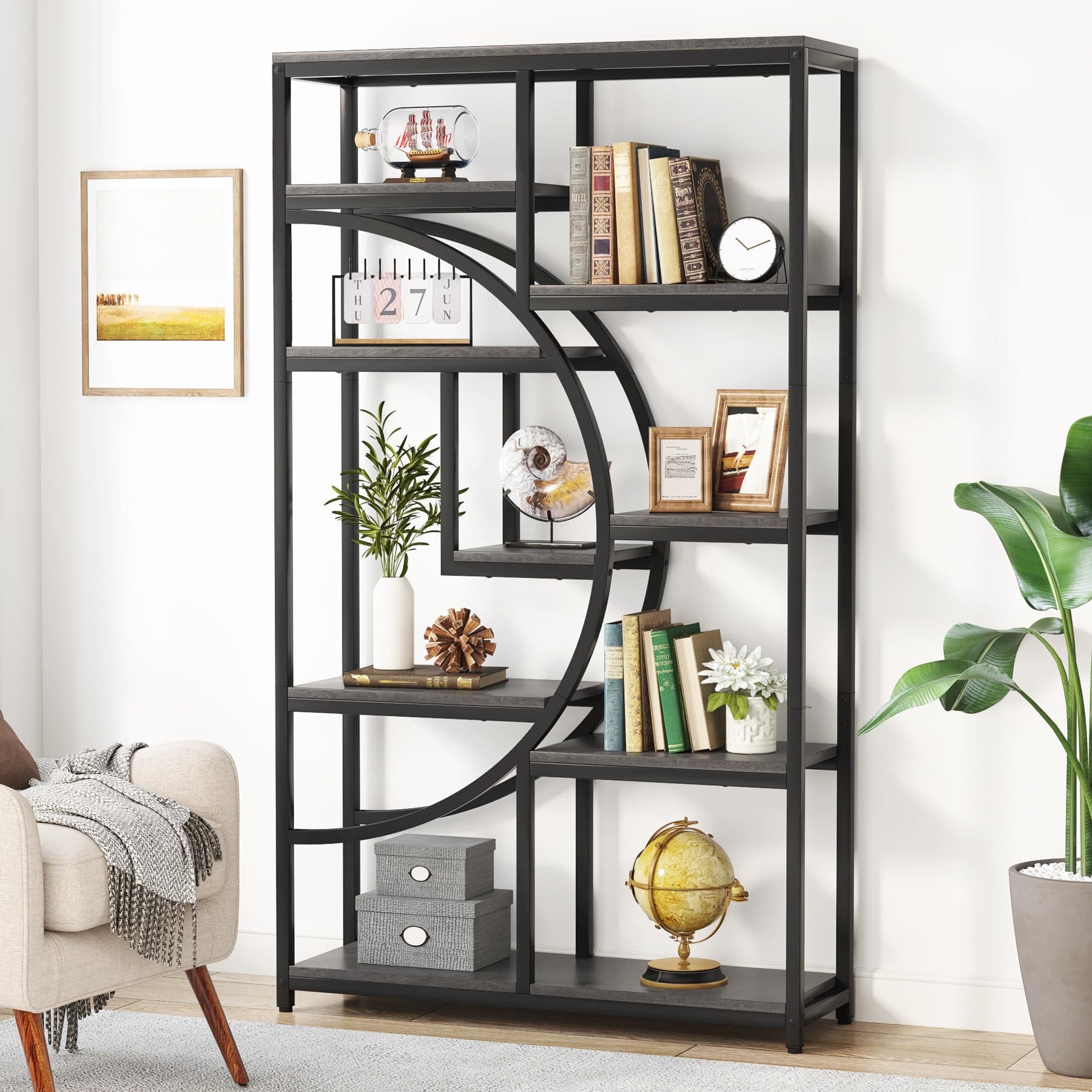 Tribesigns Industrial 5 Tier Tall Freestanding Bookshelf with Open Storage for Living Room and Bedroom