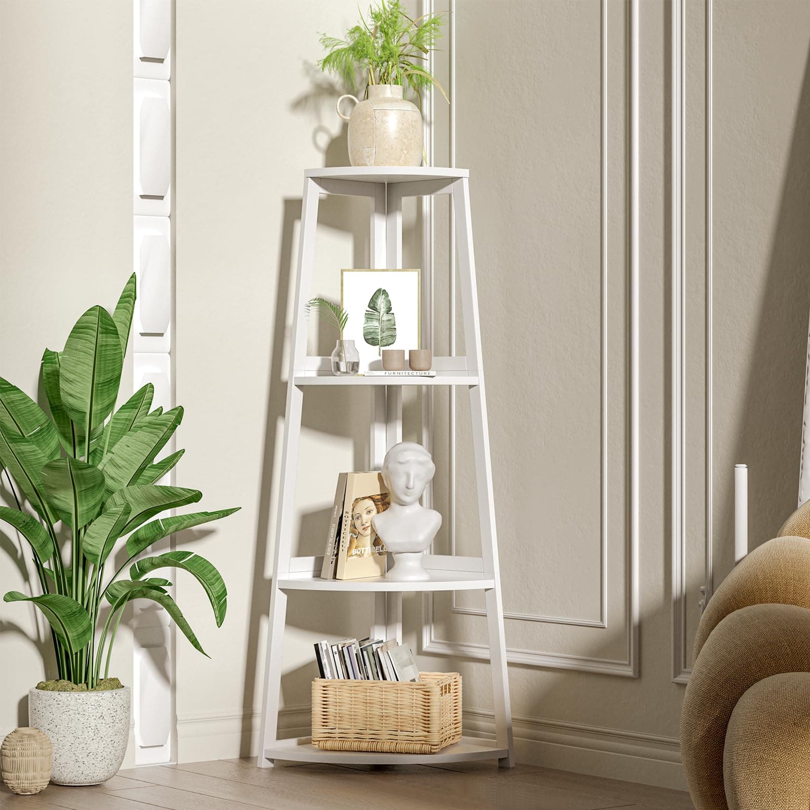 4-Tier Bamboo Corner Shelf - 47 Ladder Bookshelf for Bathroom, Bedroom, and Living Room