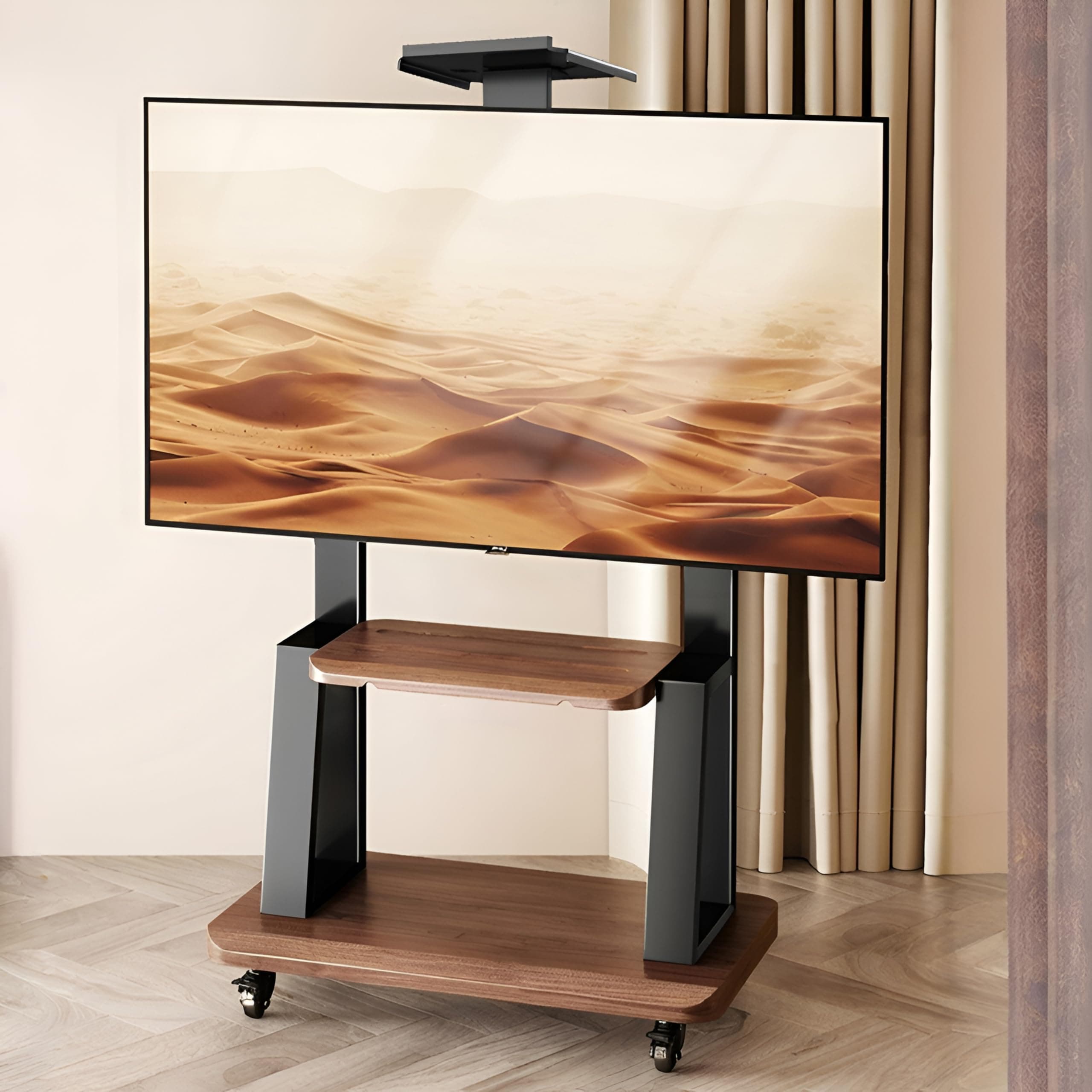 Art Leon Design Modern Rolling Walnut Finish TV Stand for 32-70 Inch LCD/LED Screens