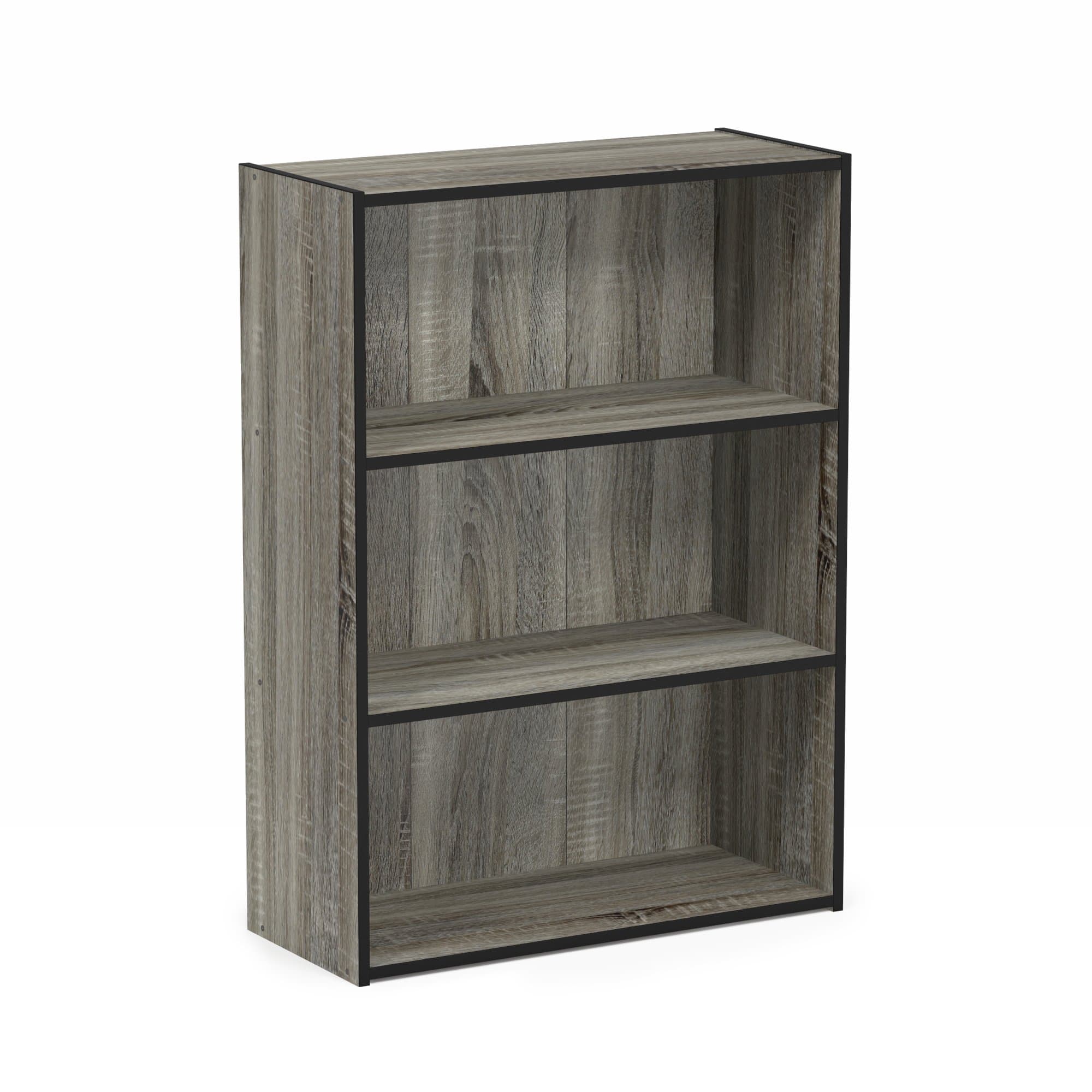 Furinno Pasir 3-Tier Grey French Oak Open Shelf Bookcase