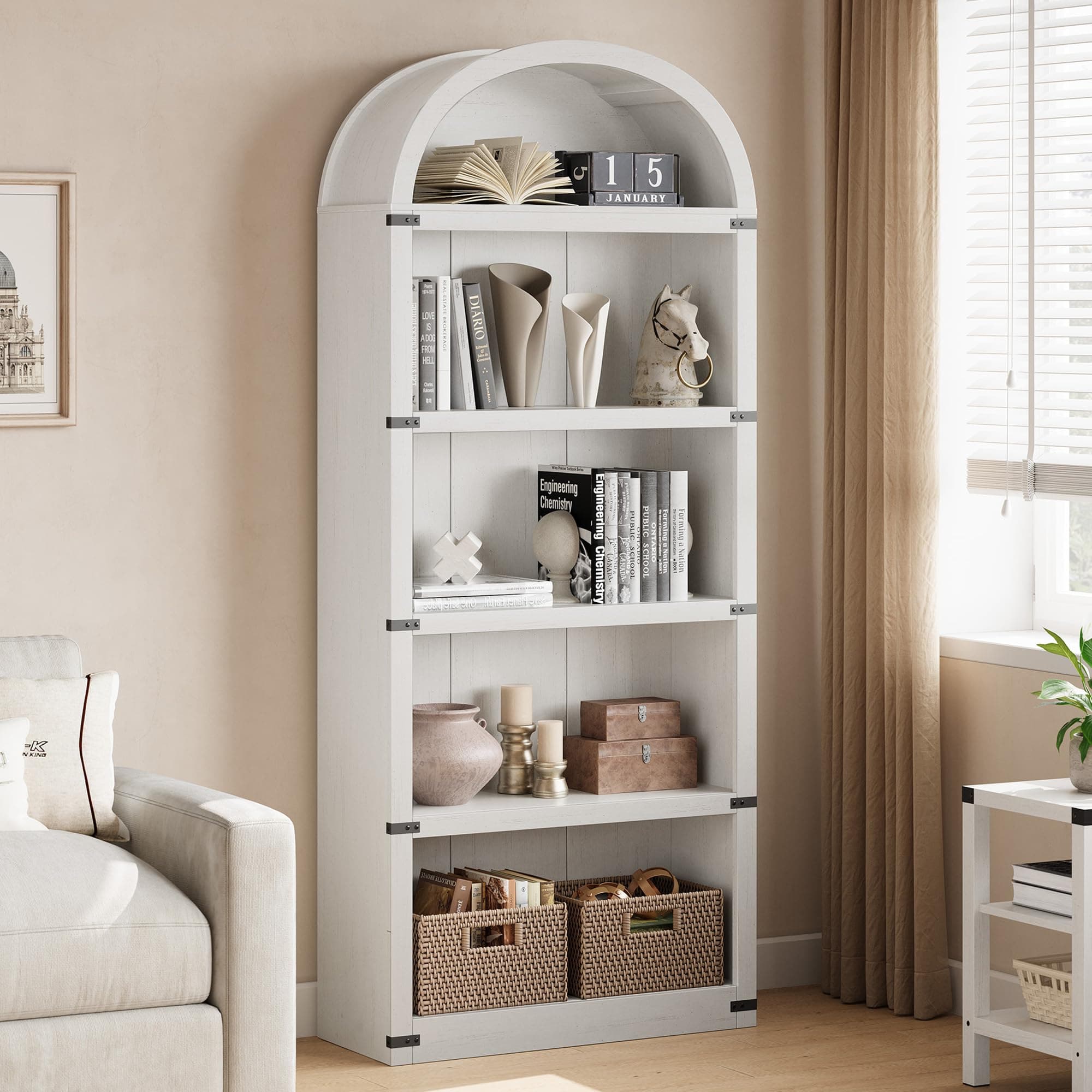 Farmhouse Style 5 Shelf Bookcase 71.65in Tall Wooden Storage Rack