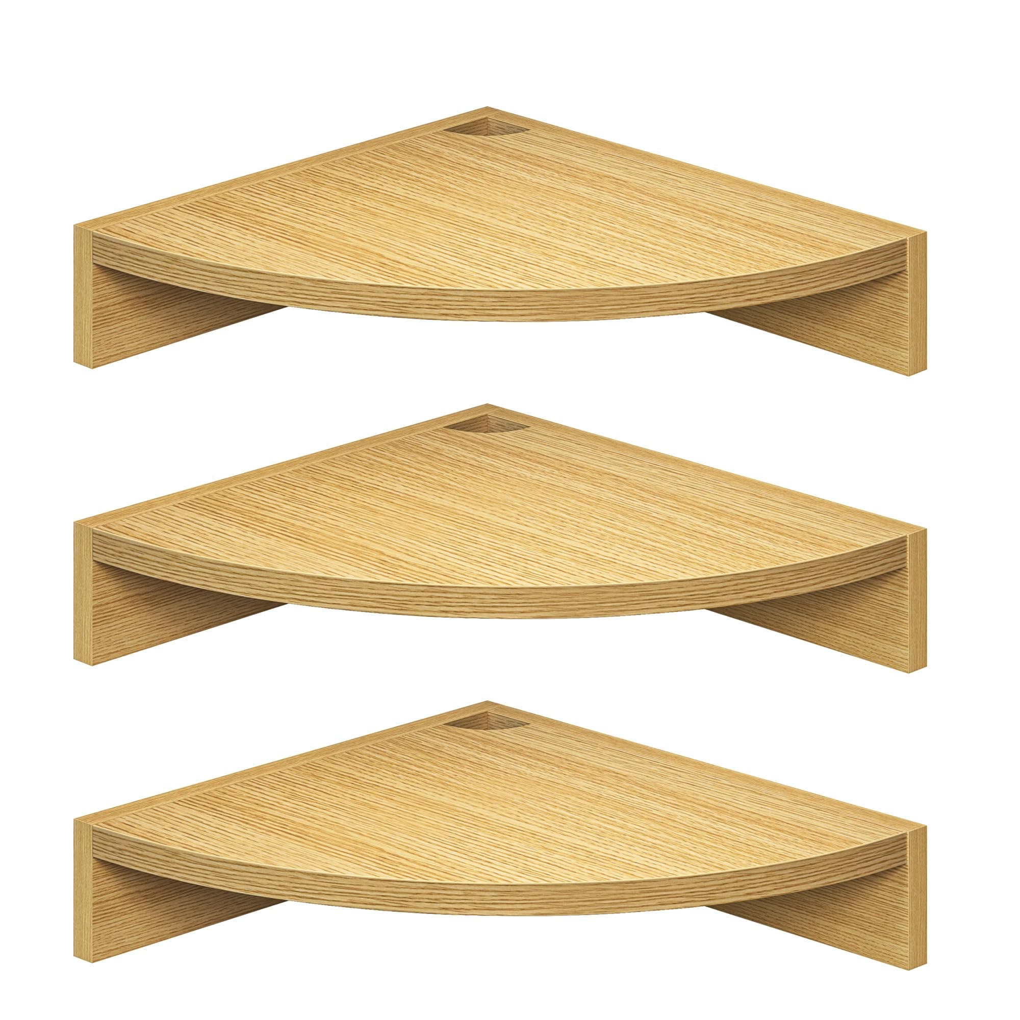 Oak Wood 3-Pack Corner Wall Shelves for Any Room