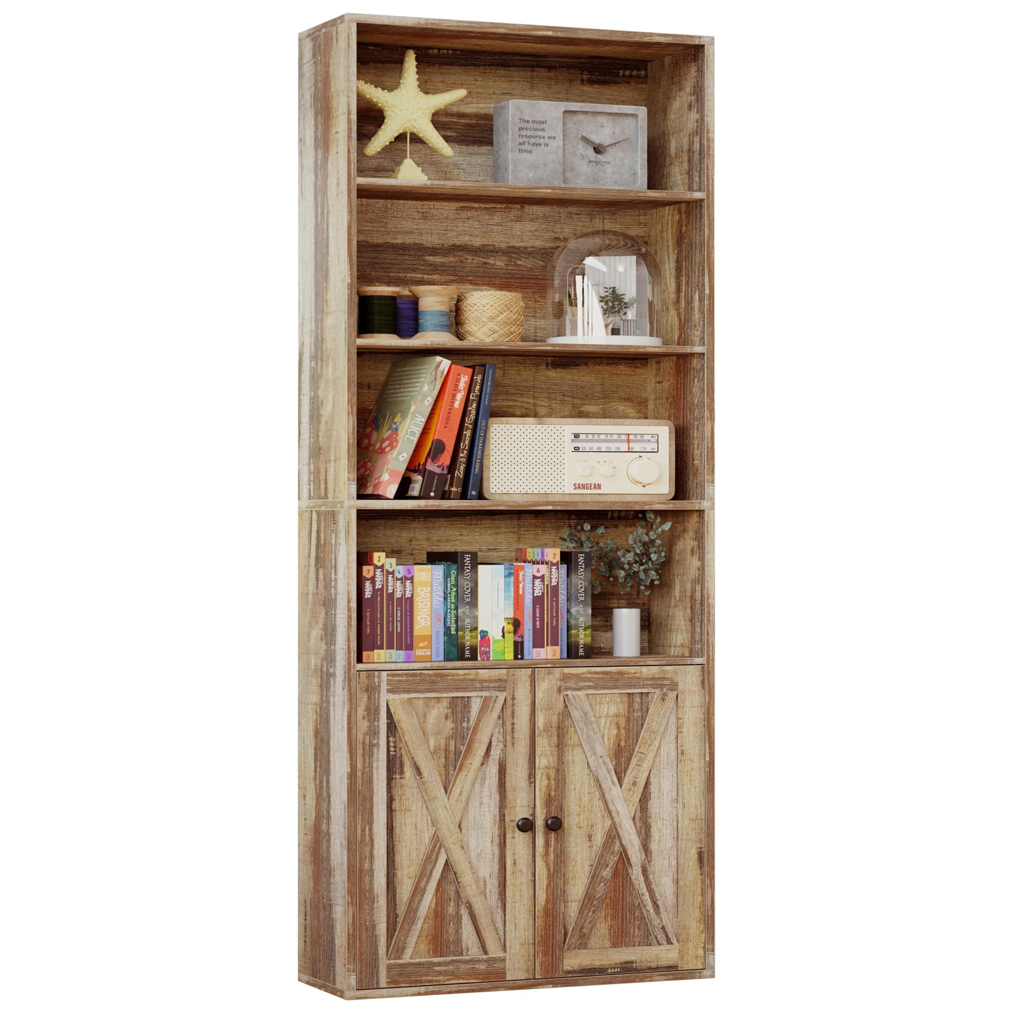 IRONCK Industrial Style 6 Shelf Floor Standing Bookcase with Doors for Home Office and Living Room