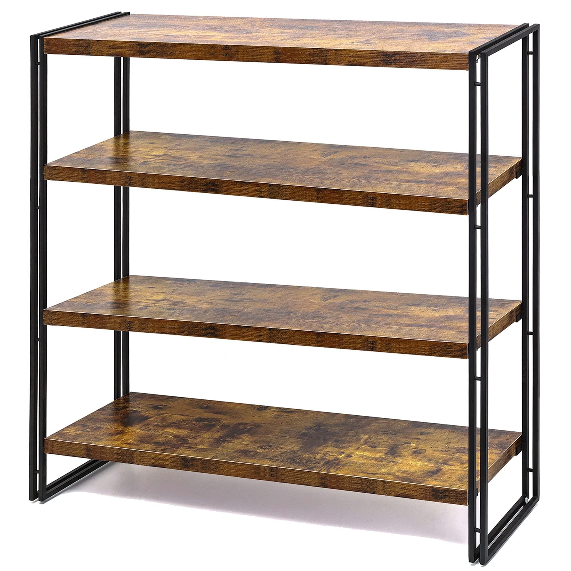 4-Tier HCHQHS Industrial Wood & Metal Bookshelf, Home Office & Bedroom Organizer