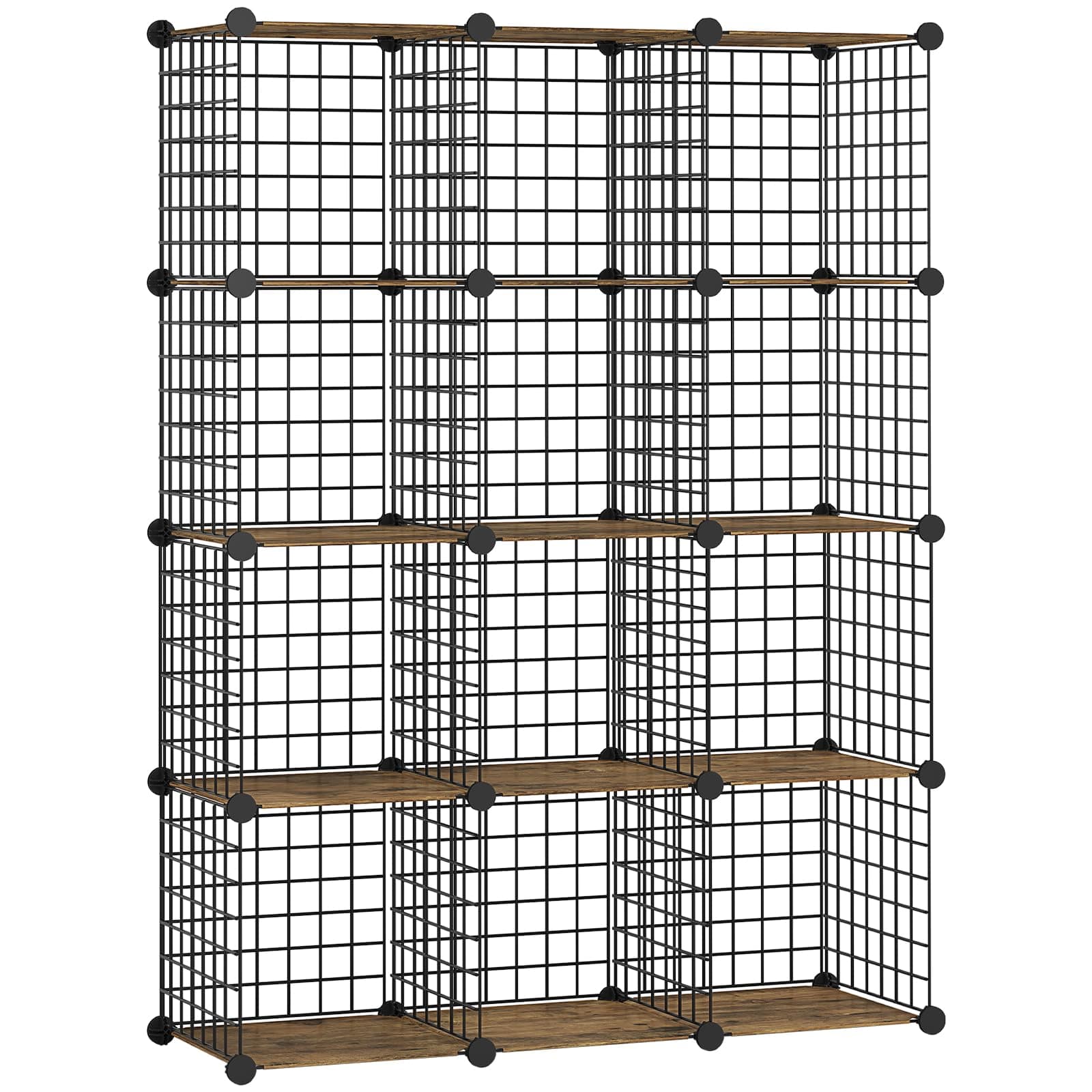 HOOBRO BF12CW01 12-Cube Metal Grid Storage Shelf, Rustic Brown and Black