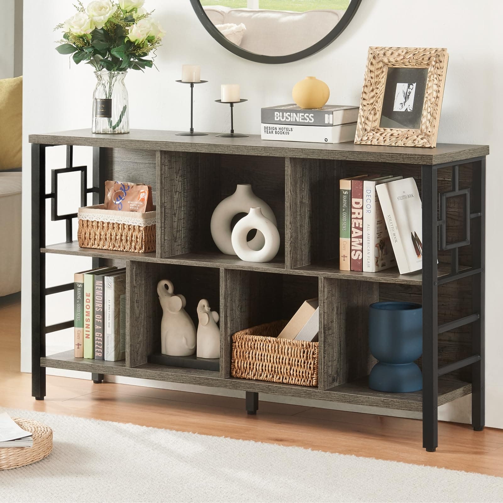 3-Tier Rustic Cube Bookshelf for Home and Office, Grey