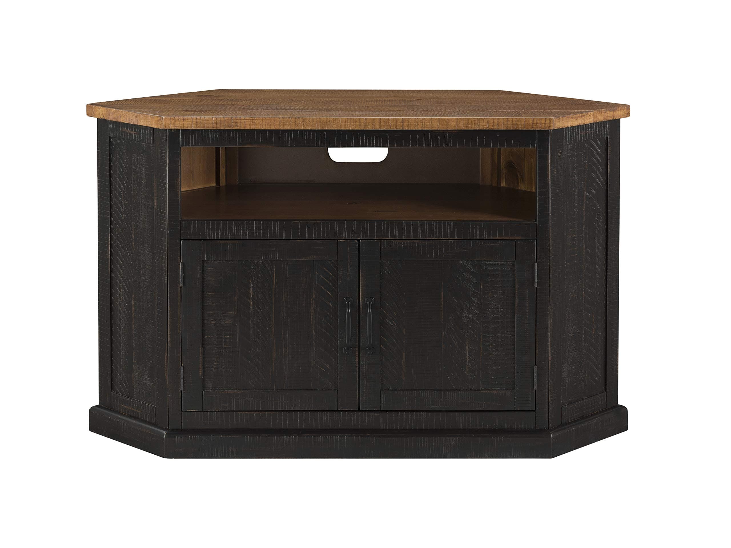 Rustic Corner TV Stand for Martin Svensson Home, Antique Black and Honey Tobacco