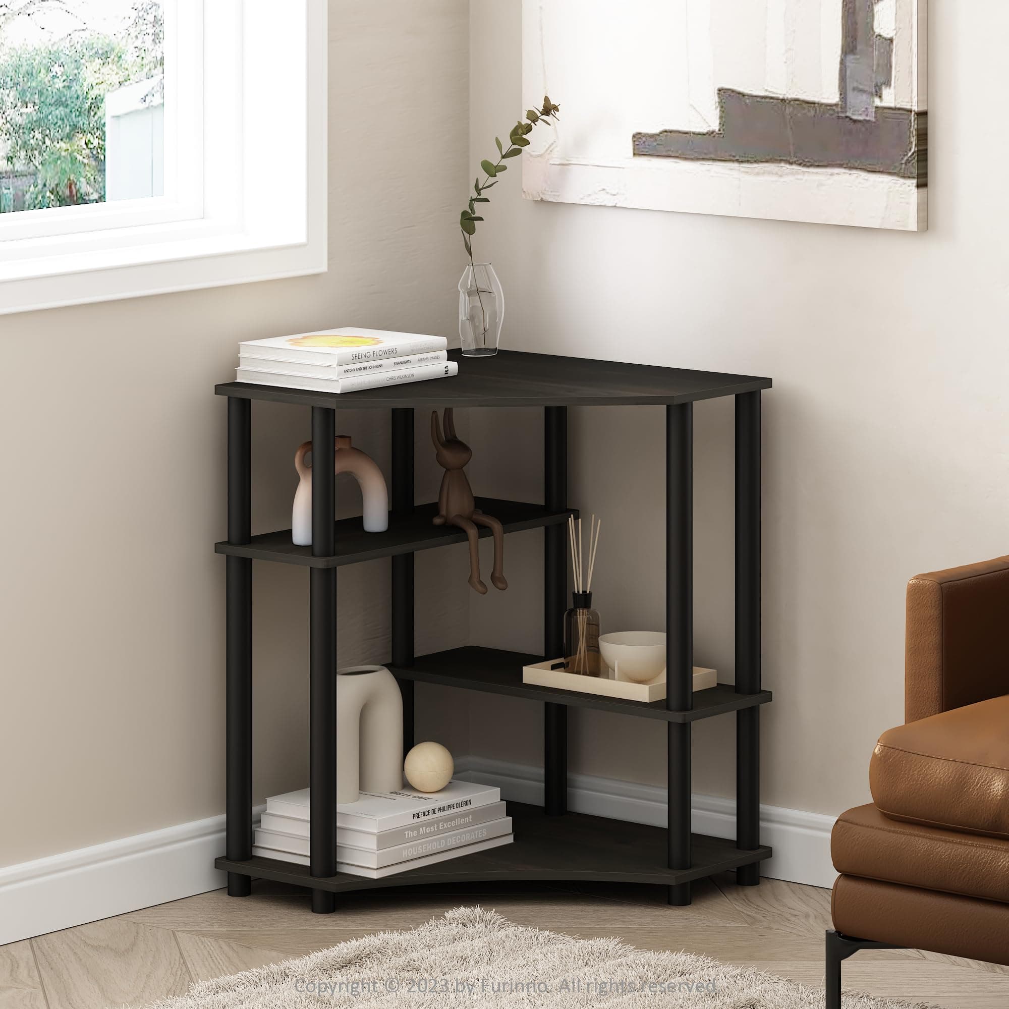 Furinno Turn-N-Tube Multipurpose Corner Shelf in Espresso/Black