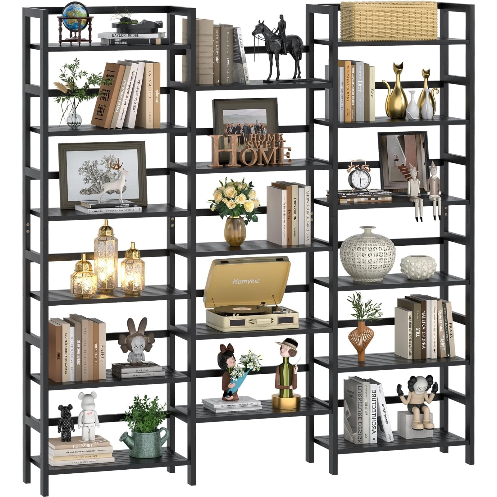 Homykic Black Bamboo 6-Tier 6ft Tall Bookshelf, 17 Open Shelves for Home Office, Bedroom, Living Room