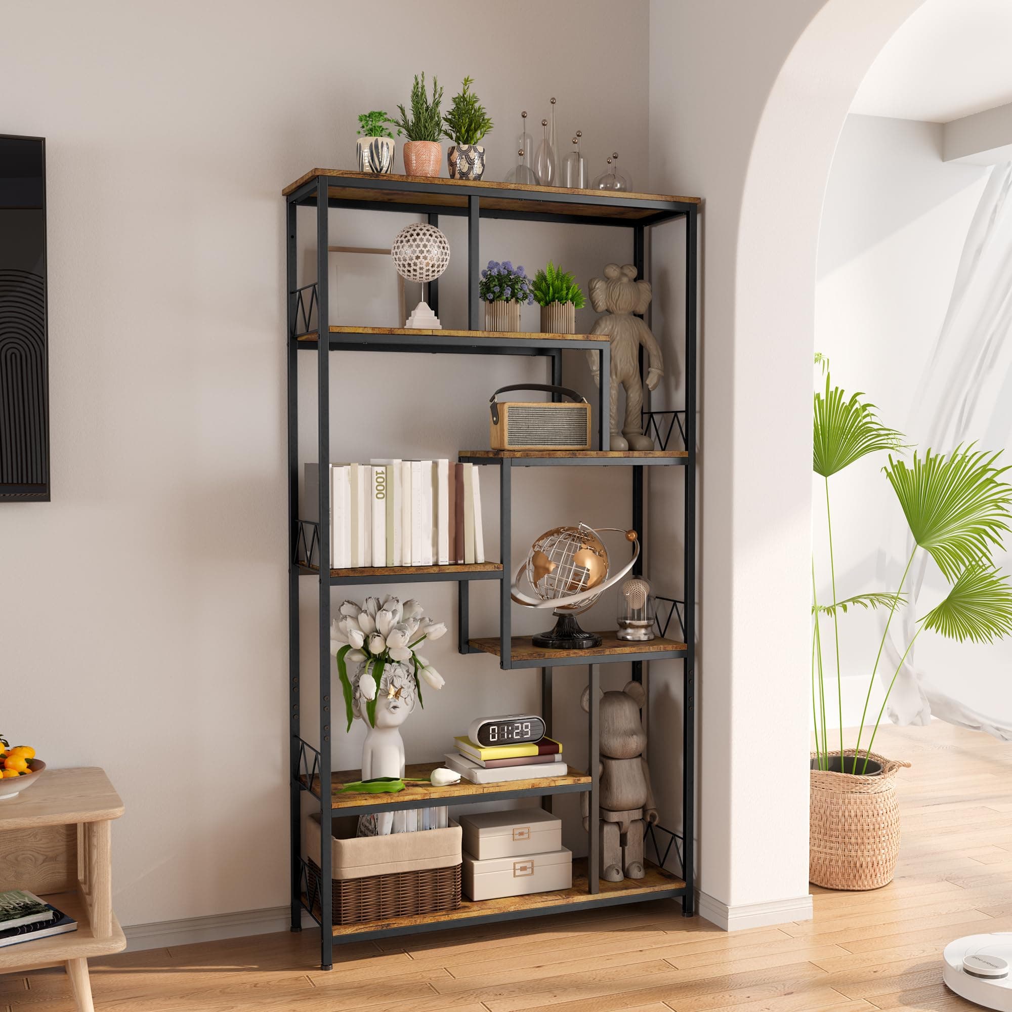 Gizoon 8-Shelf Staggered Metal Bookcases for Bedroom, Living Room, Home Office