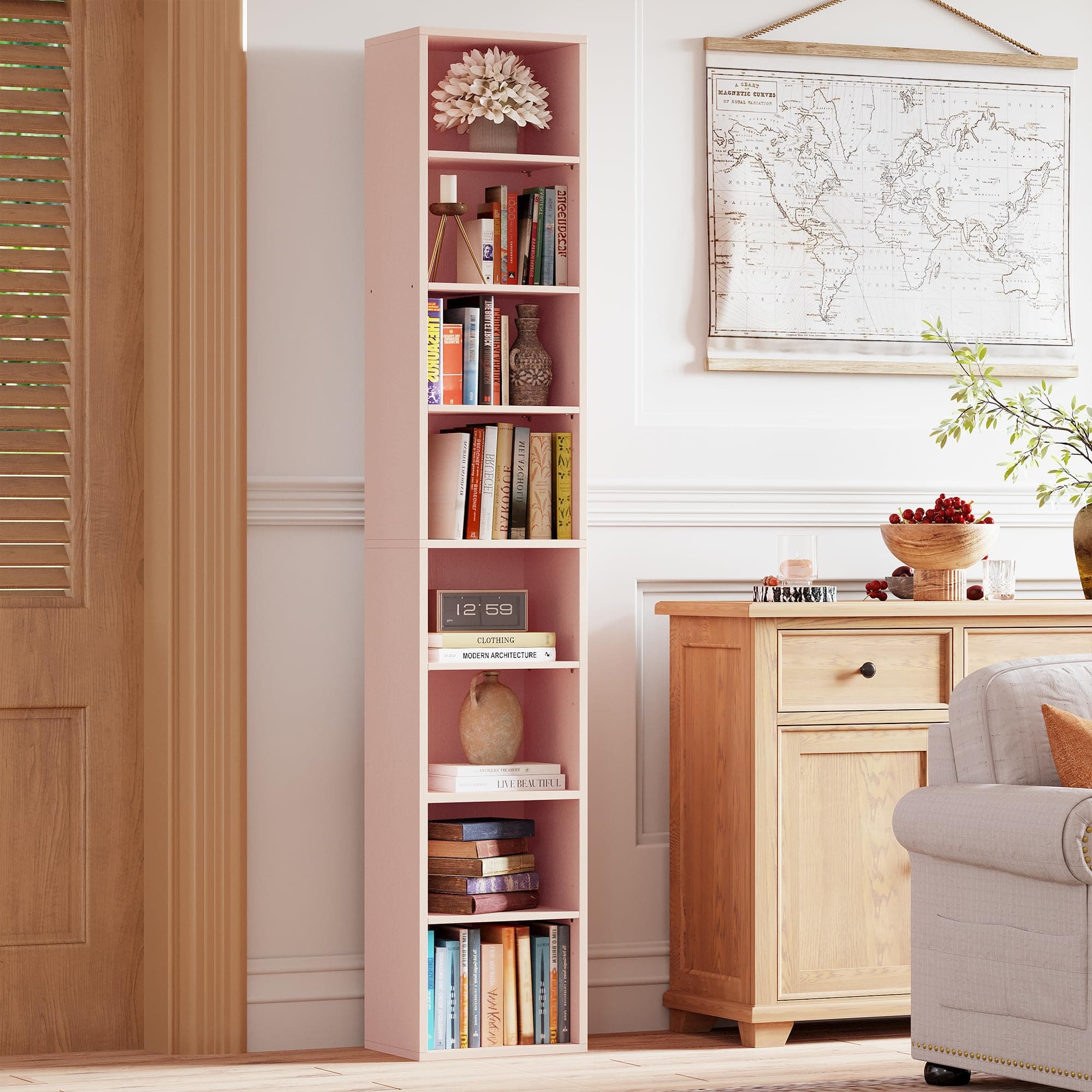 IRONCK Tall Narrow 8-Tier Bookshelf, Compact Corner Design, Ideal for Living Room, Office, Study, Bedroom