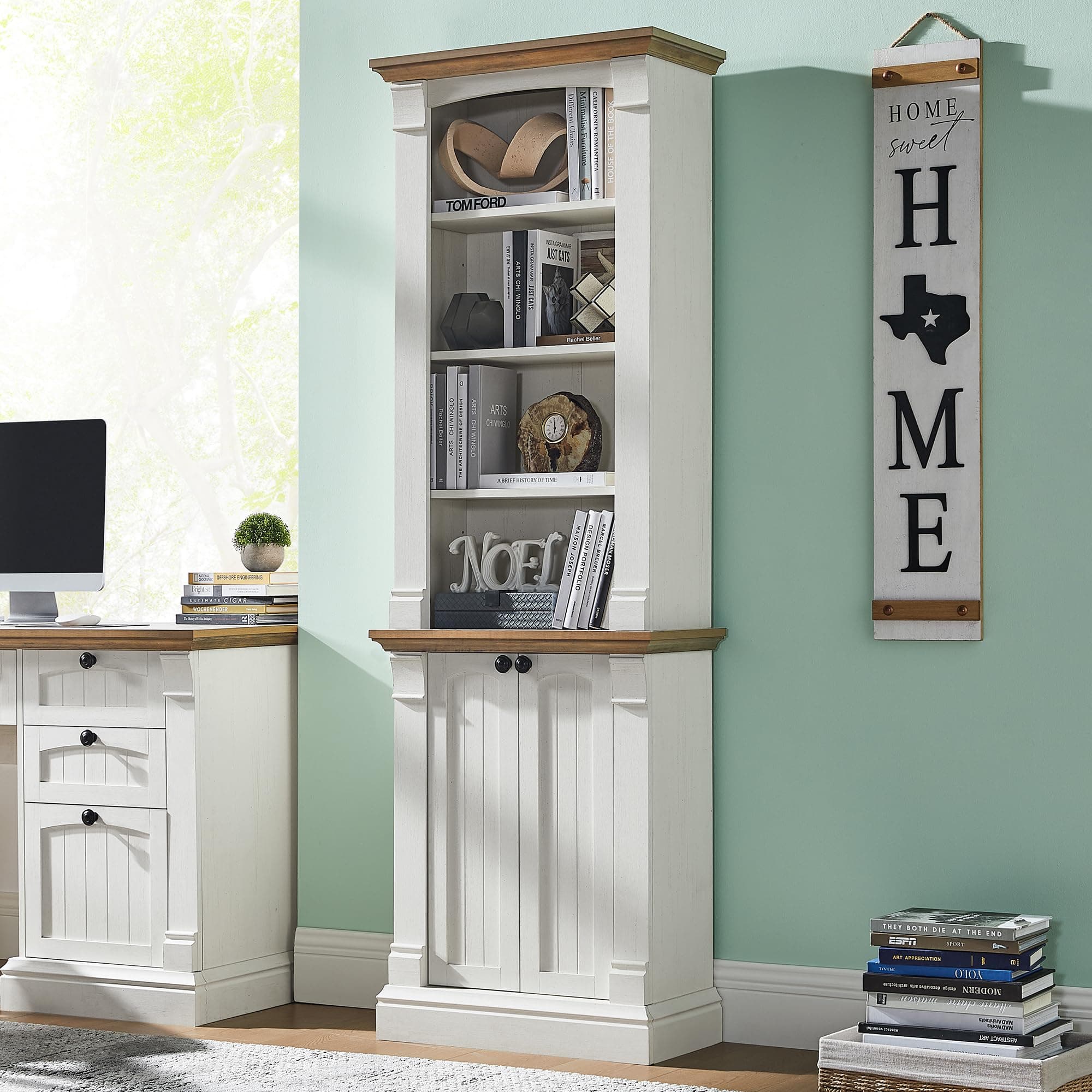 OKD Antique White 72" Tall 4-Tier Storage Bookcase