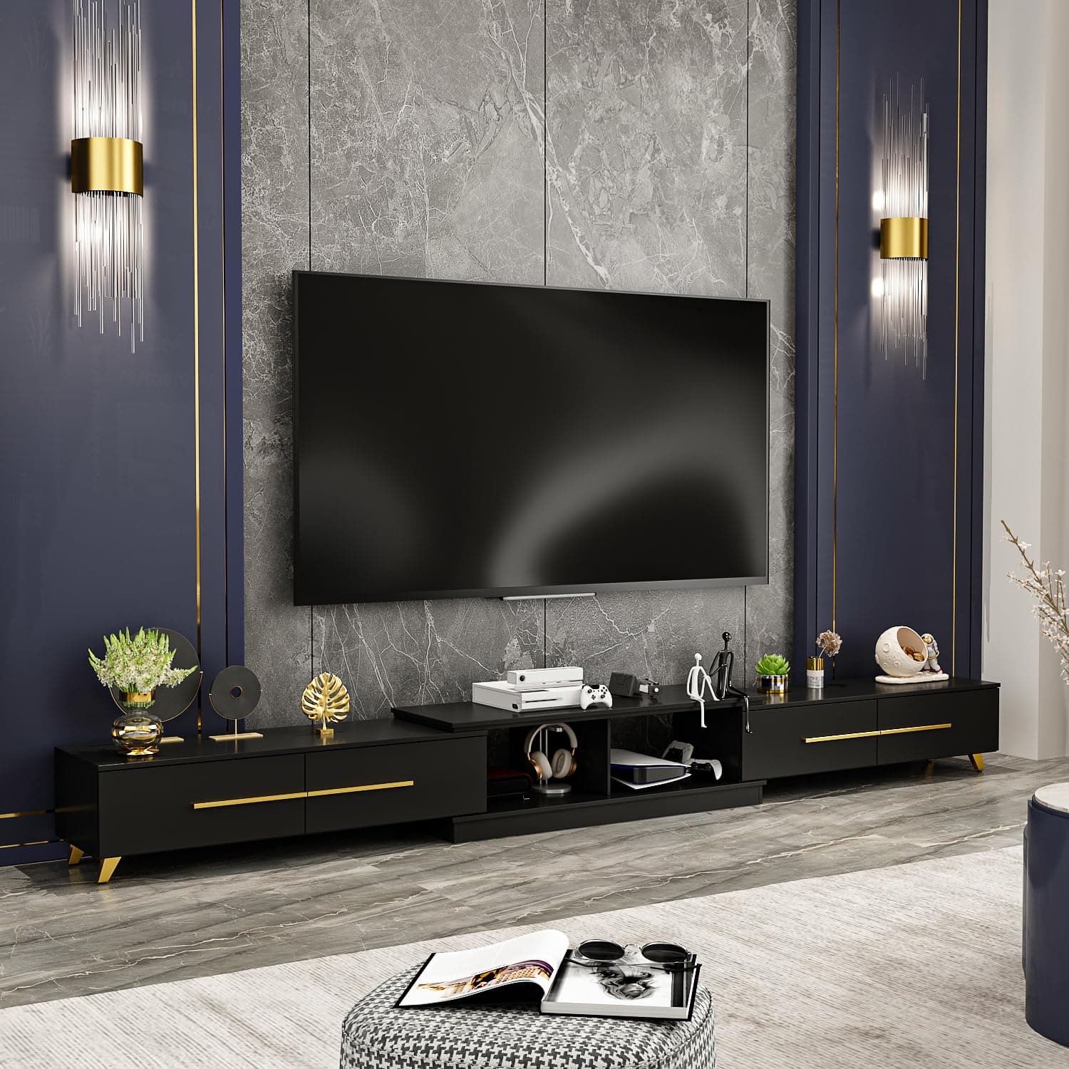 AIEGLE Extendable TV Console - 95"-134" Stretch, Black