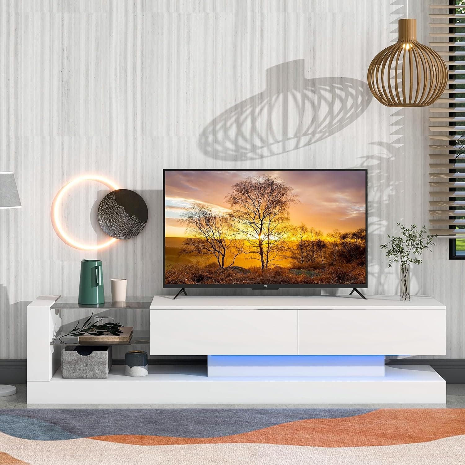 Modern White 70-80 Inch TV Stand with Storage for Living Room