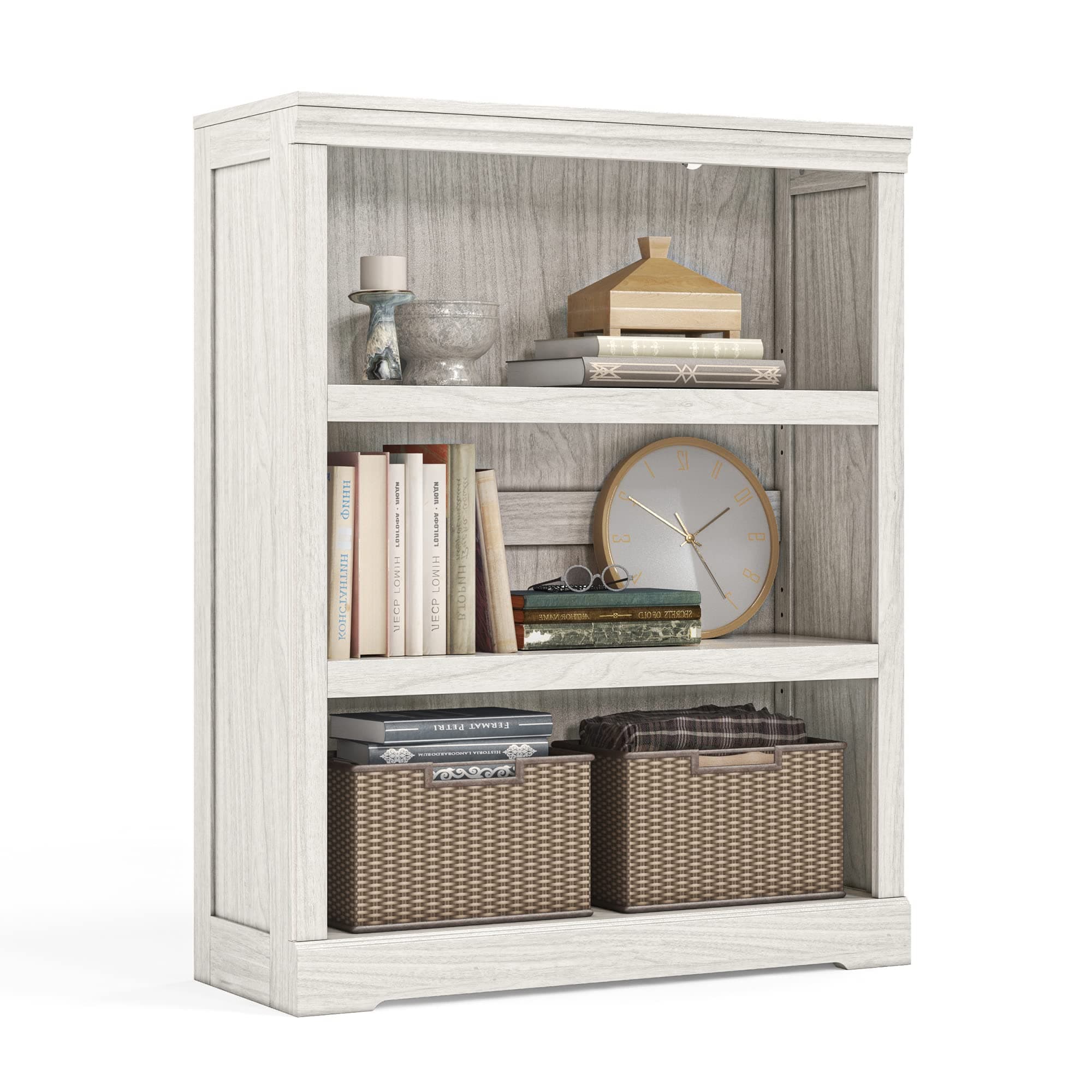 LINSY HOME White Oak 3-Tier Bookcase for Home Office, Living Room, and Bedroom