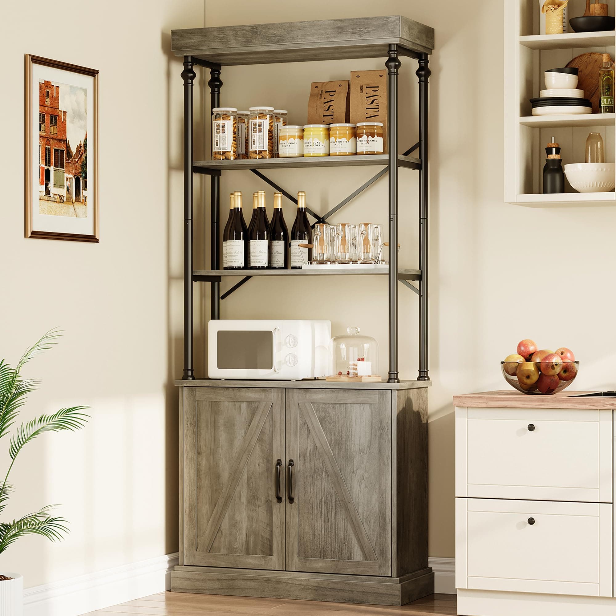 IDEALHOUSE Tall Bookshelf with Doors 73.62in Industrial Open Rack Shelf Wood & Metal