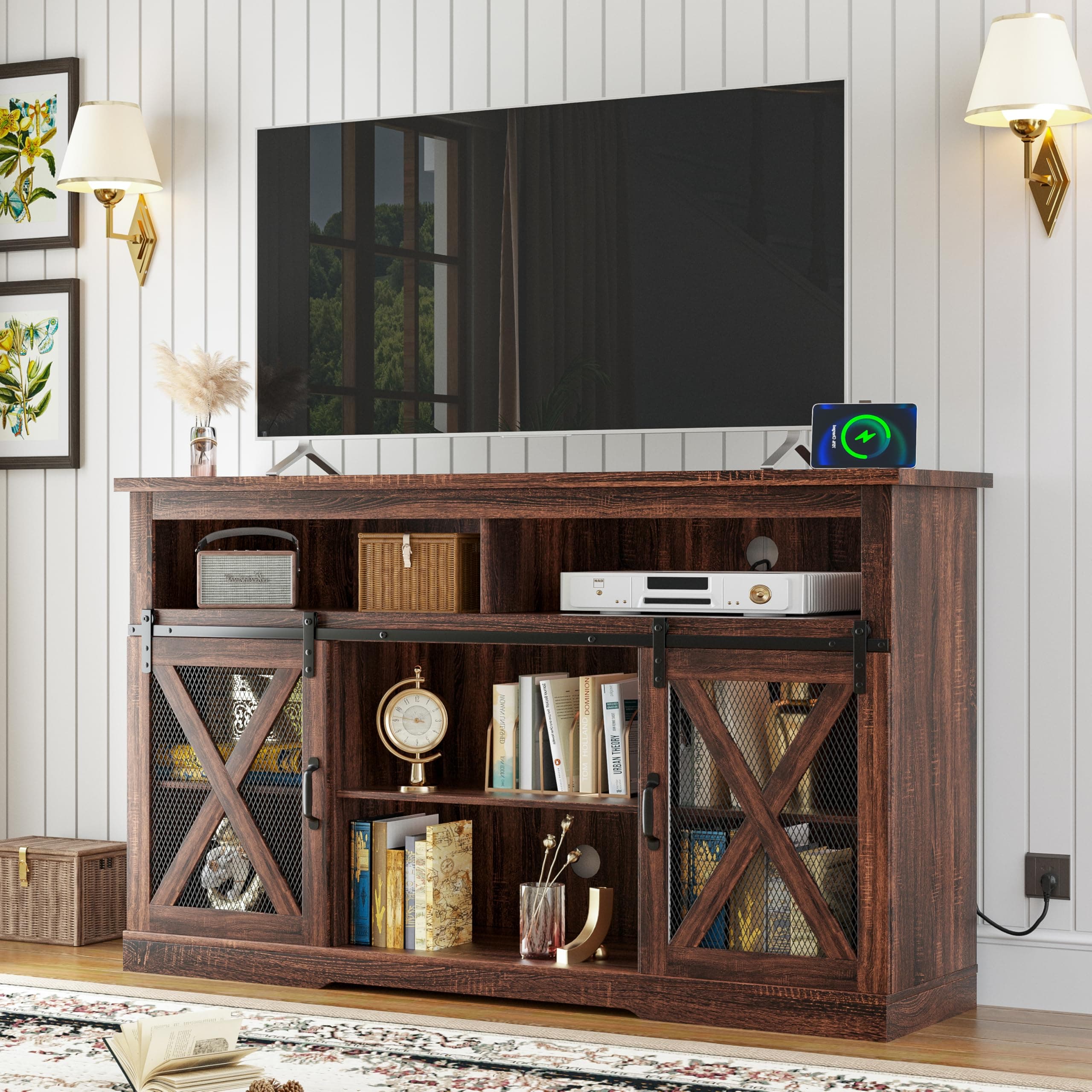 Xilingol Tall TV Stand with Power Outlets & Storage for 65+ Inch TVs