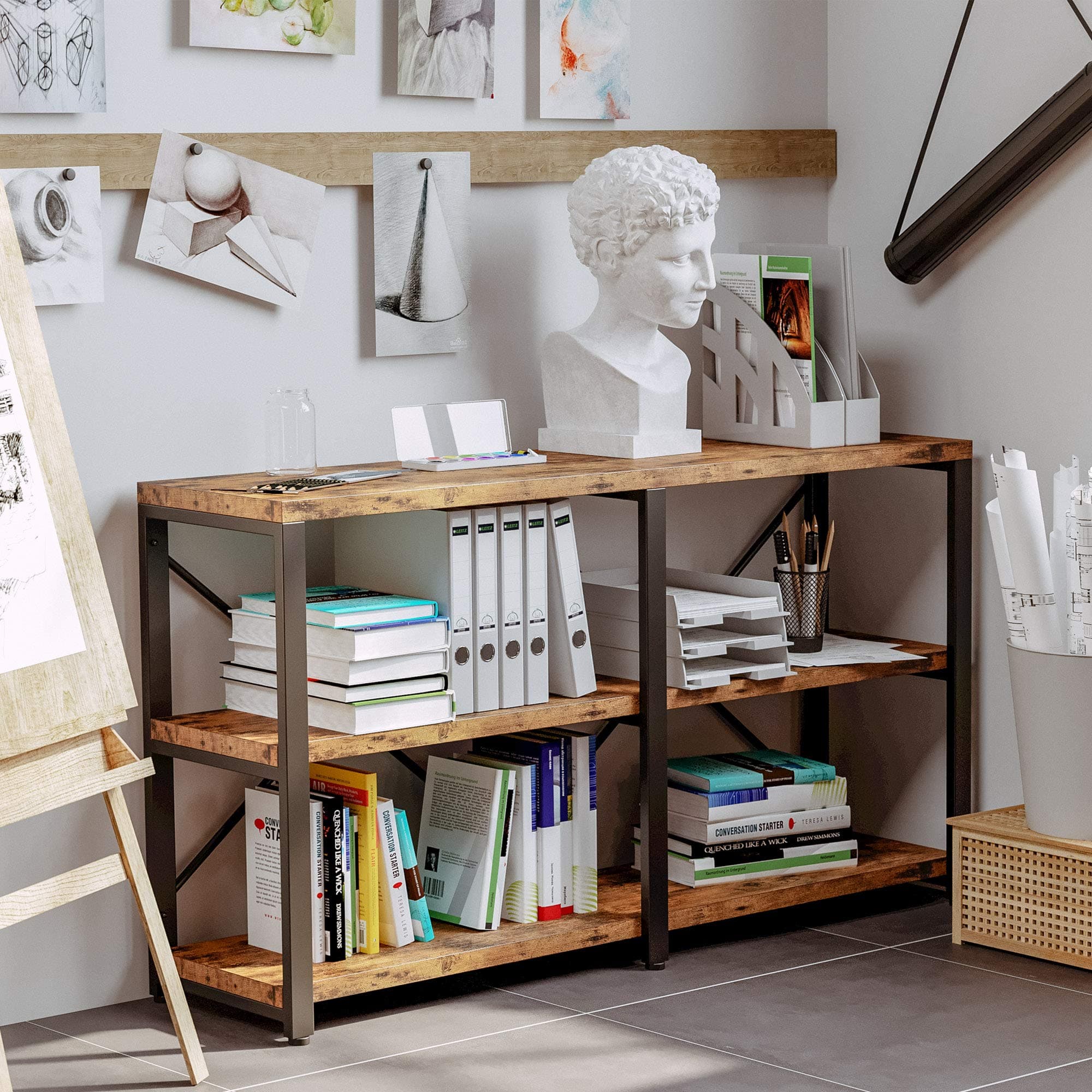 IRONCK Double Wide 55 in 3-Tier Industrial Bookcases