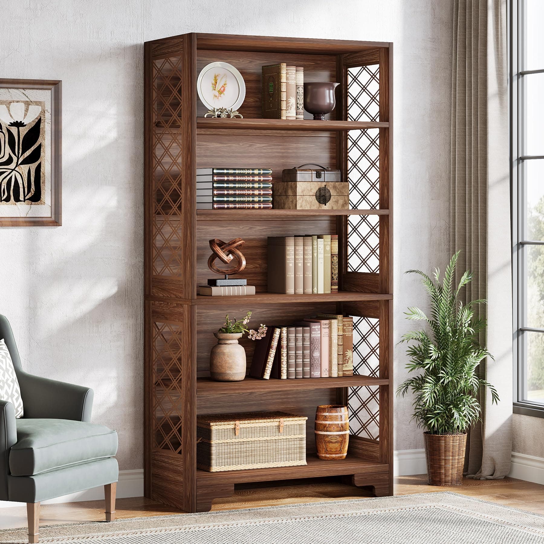 Tribesigns 6-Tier Vintage Tall Bookcase for Home Office Living Room