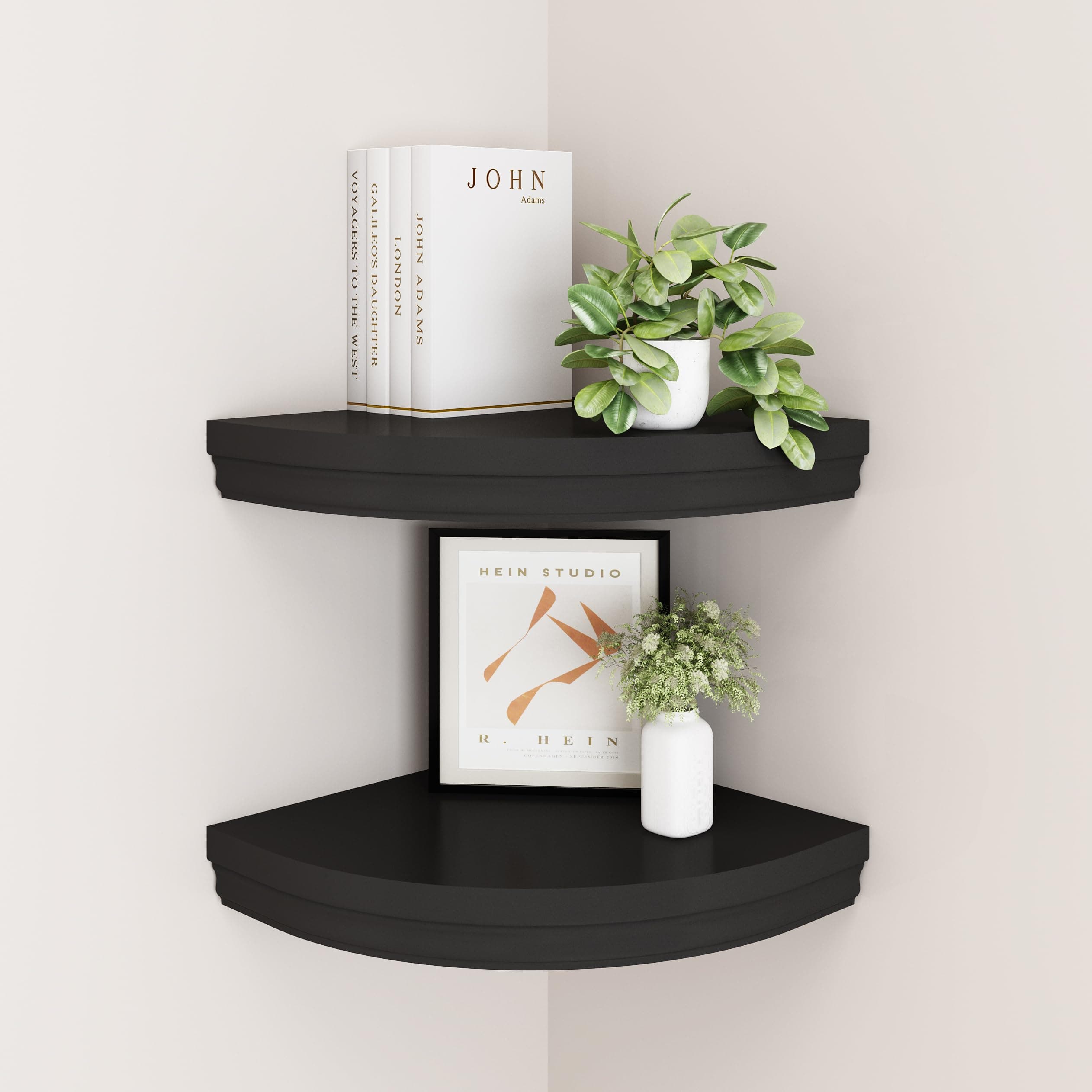 WELLAND Modern Corner Shelves, Black, for Bedroom & Office Décor