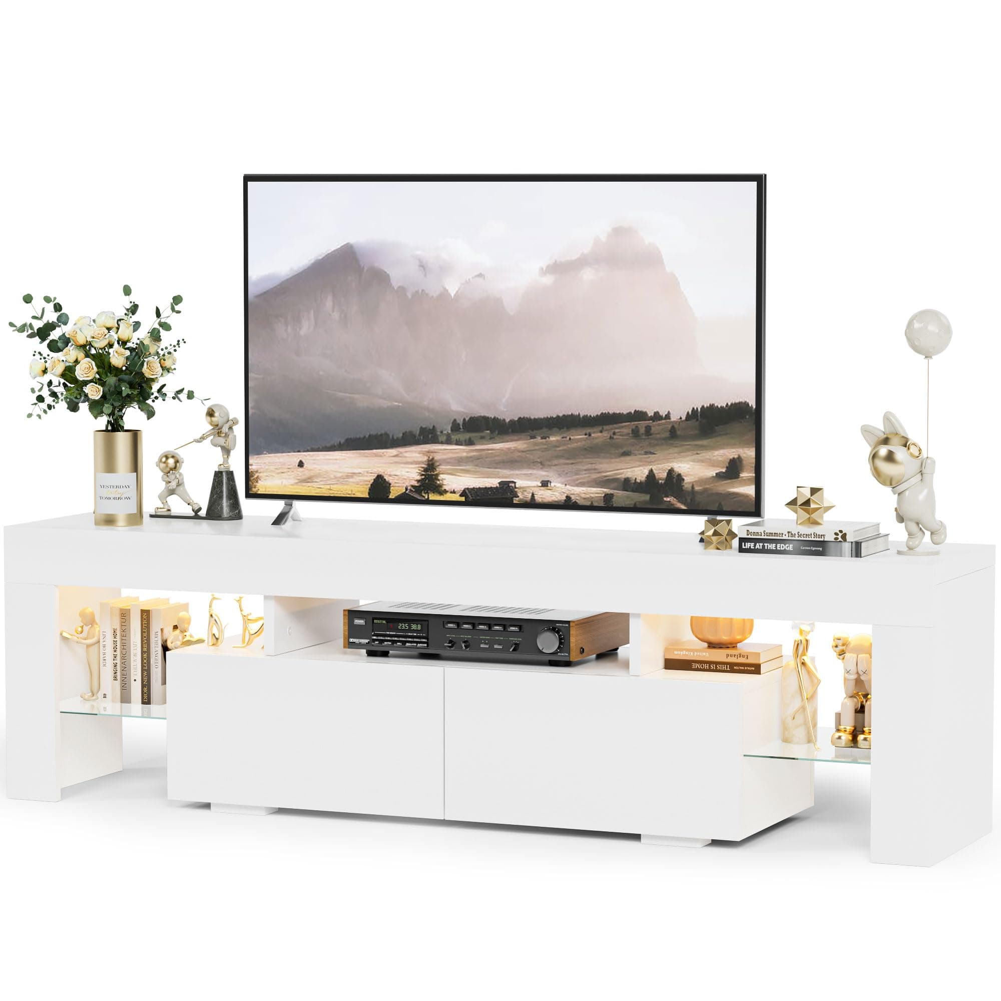 Modern LED TV Stand, 60 Inch, White - YESHOMY Gaming Entertainment Center