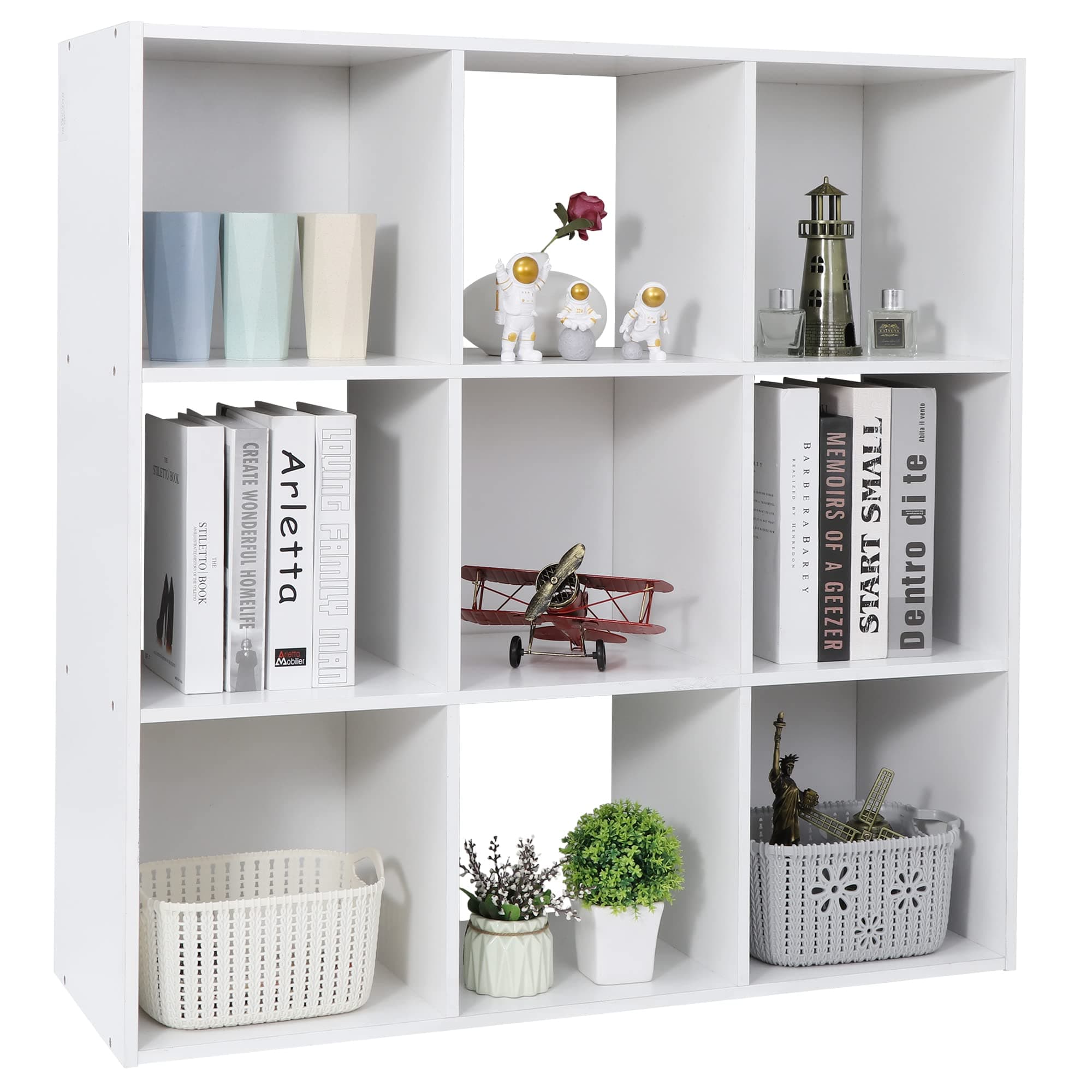 SUPER DEAL 9-Cube Storage Organizer - 11 Wood Bookshelf with 5 Removable Back Panels for Kids and Home