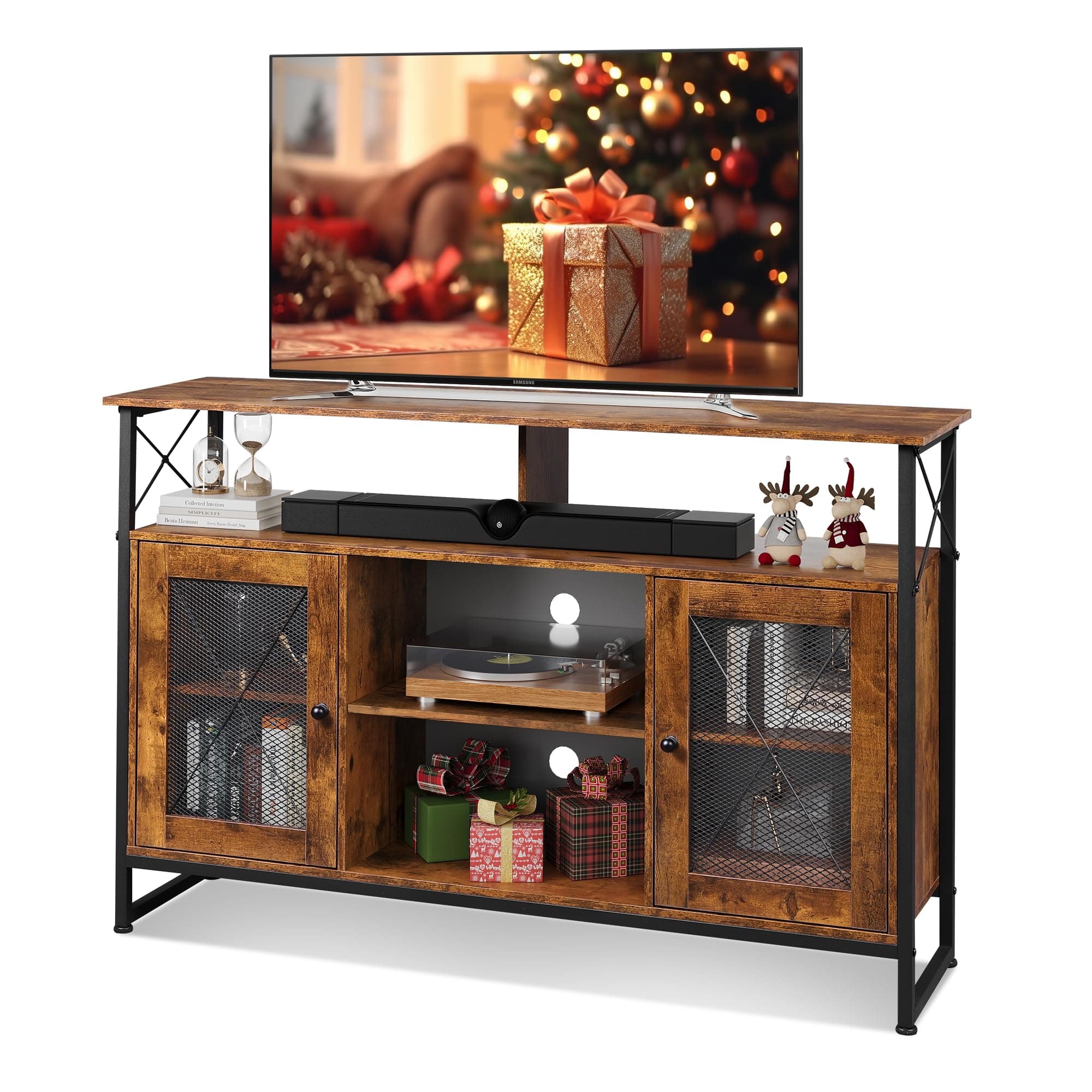 Farmhouse Industrial TV Stand for 55 inch TVs, with Storage