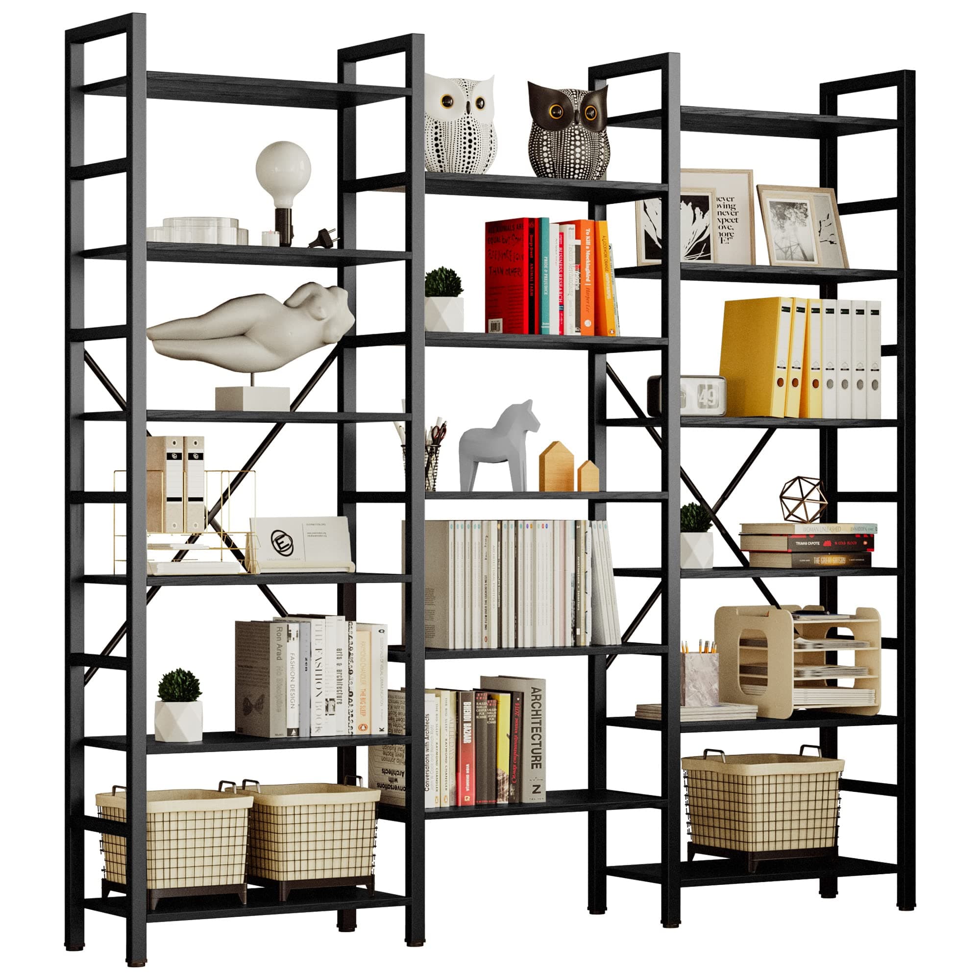 IRONCK 6-Tier Industrial Metal Bookshelf for Living Room & Office